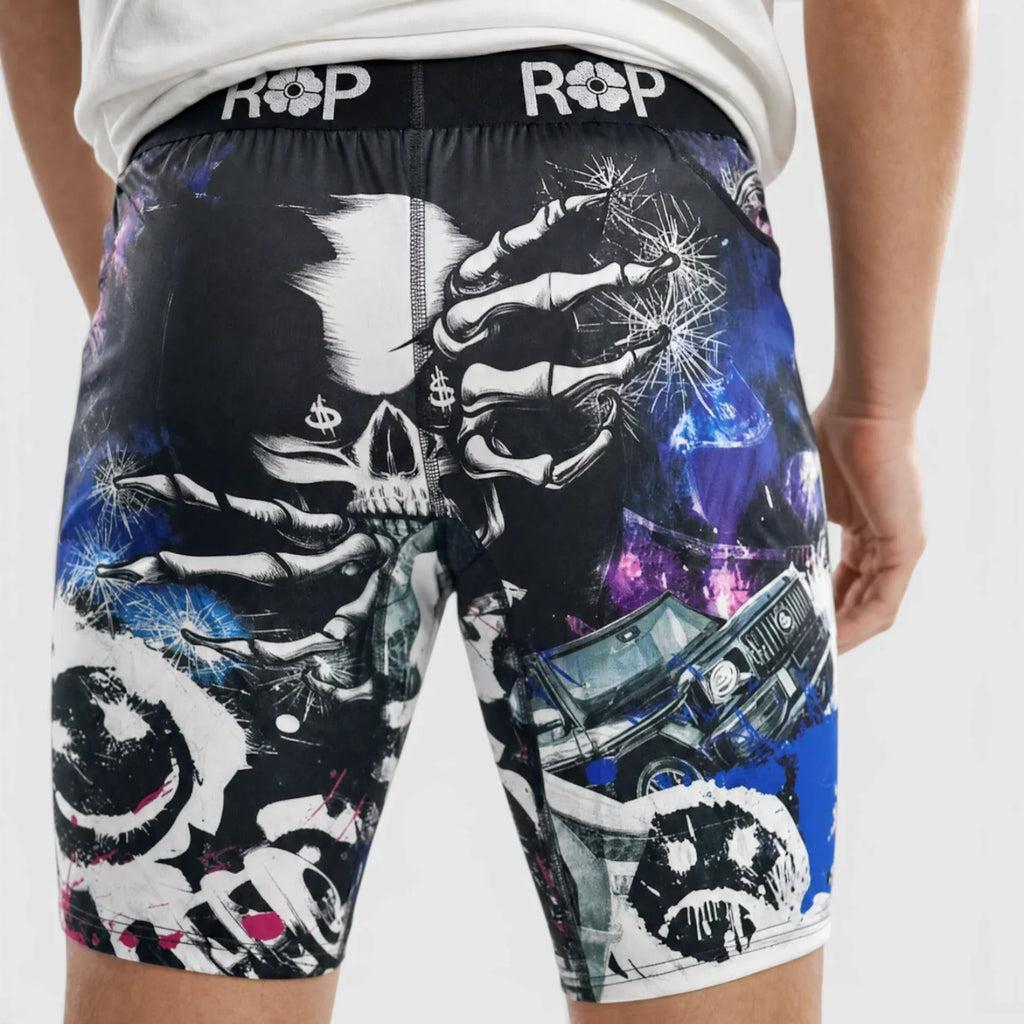 Red Poppy Skull Boxer Briefs - Graphic