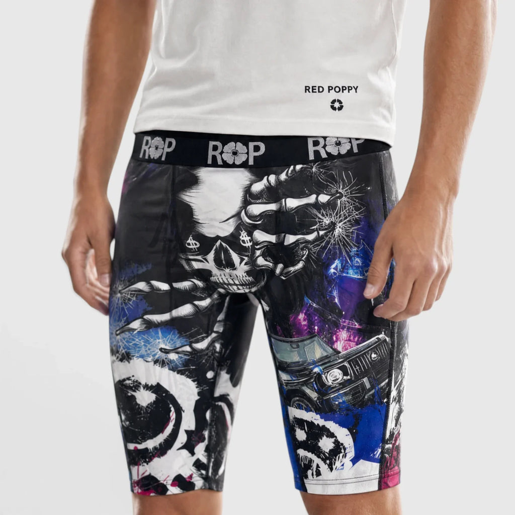 Red Poppy Skull Boxer Briefs - Graphic