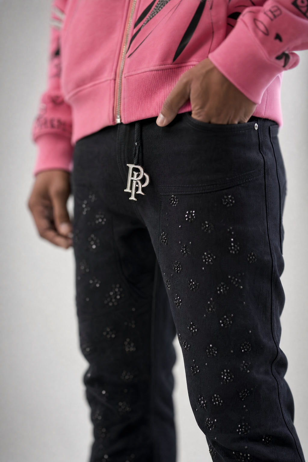 Red Poppy Embroidered Jeans - Stacked Fit