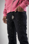 Red Poppy Embroidered Jeans - Stacked Fit