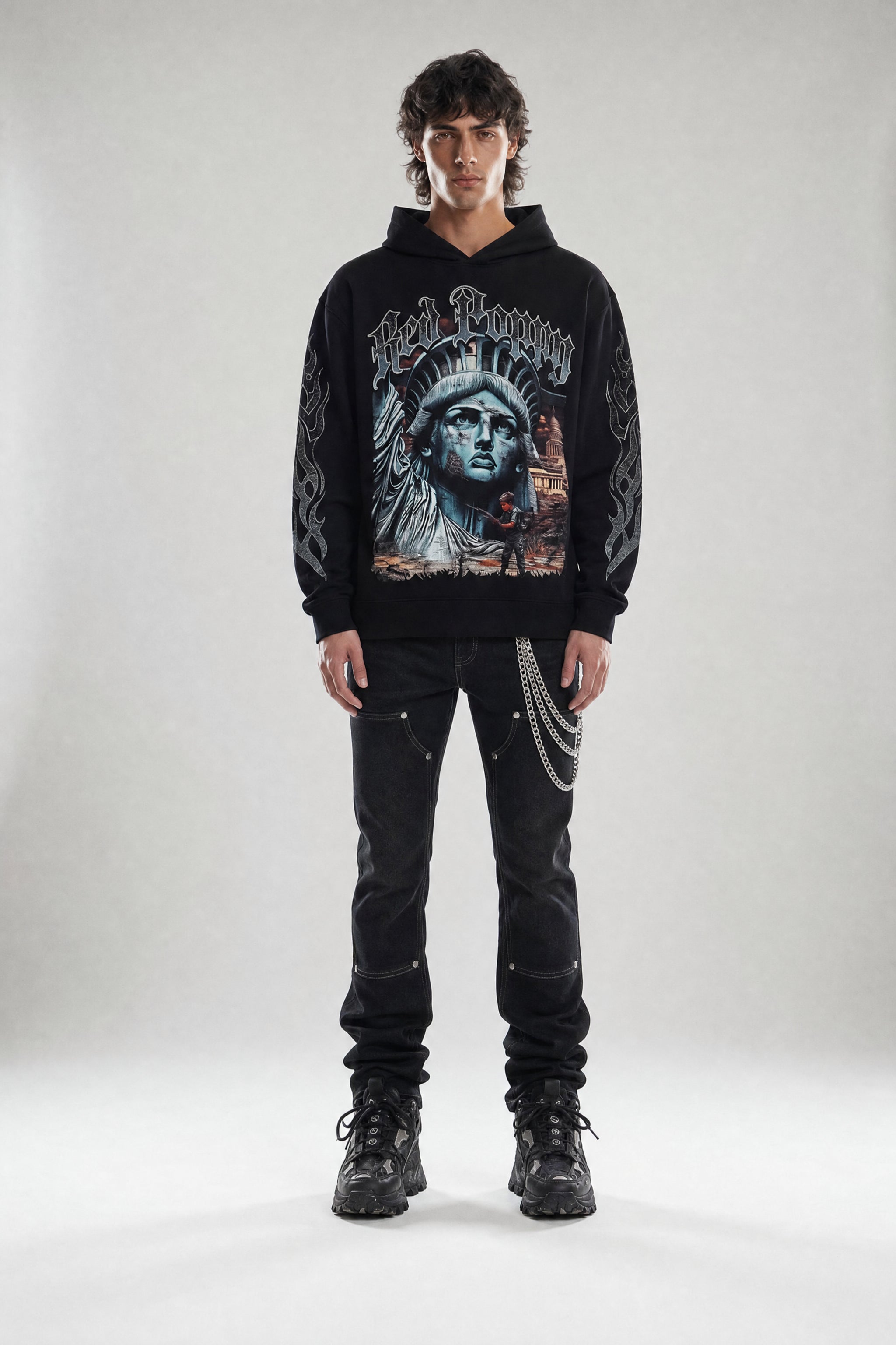 Red Poppy Liberty Hoodie - Sleeve Detail