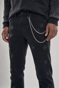 Red Poppy Embellished Jeans - Stacked