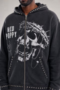 Red Poppy Skull Hoodie - Graphic