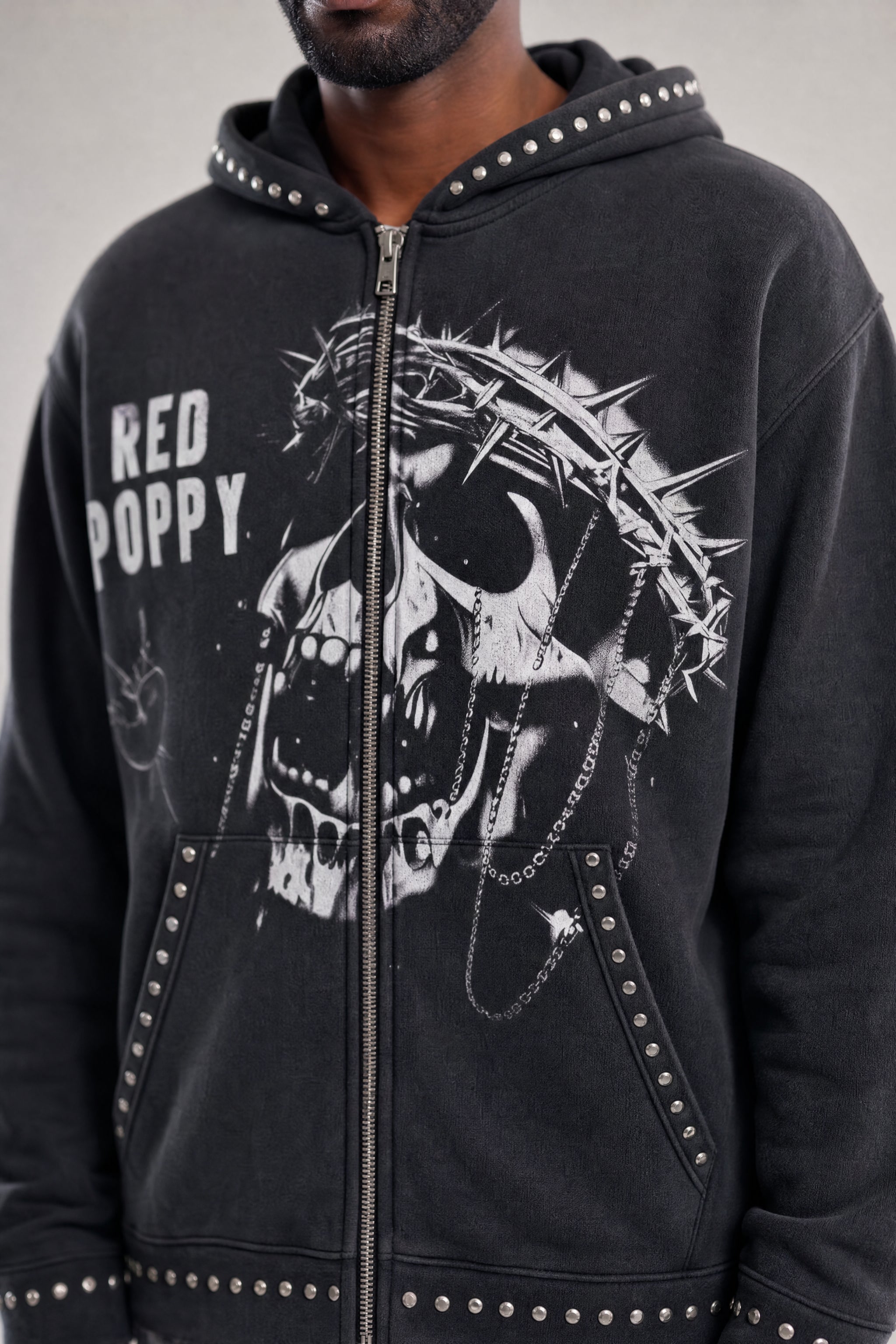Red Poppy Skull Hoodie - Graphic