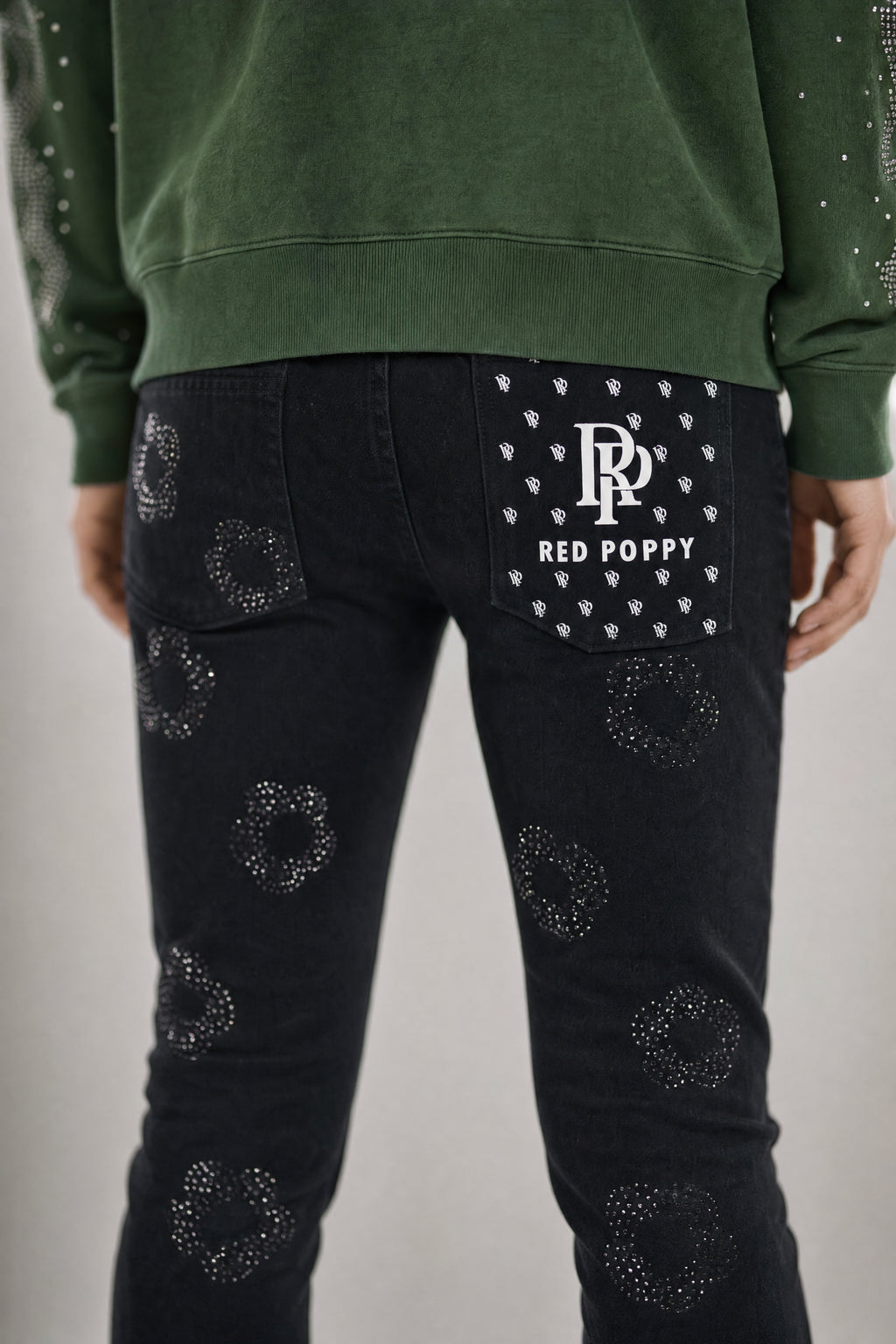 Red Poppy Floral Jeans - Embroidered