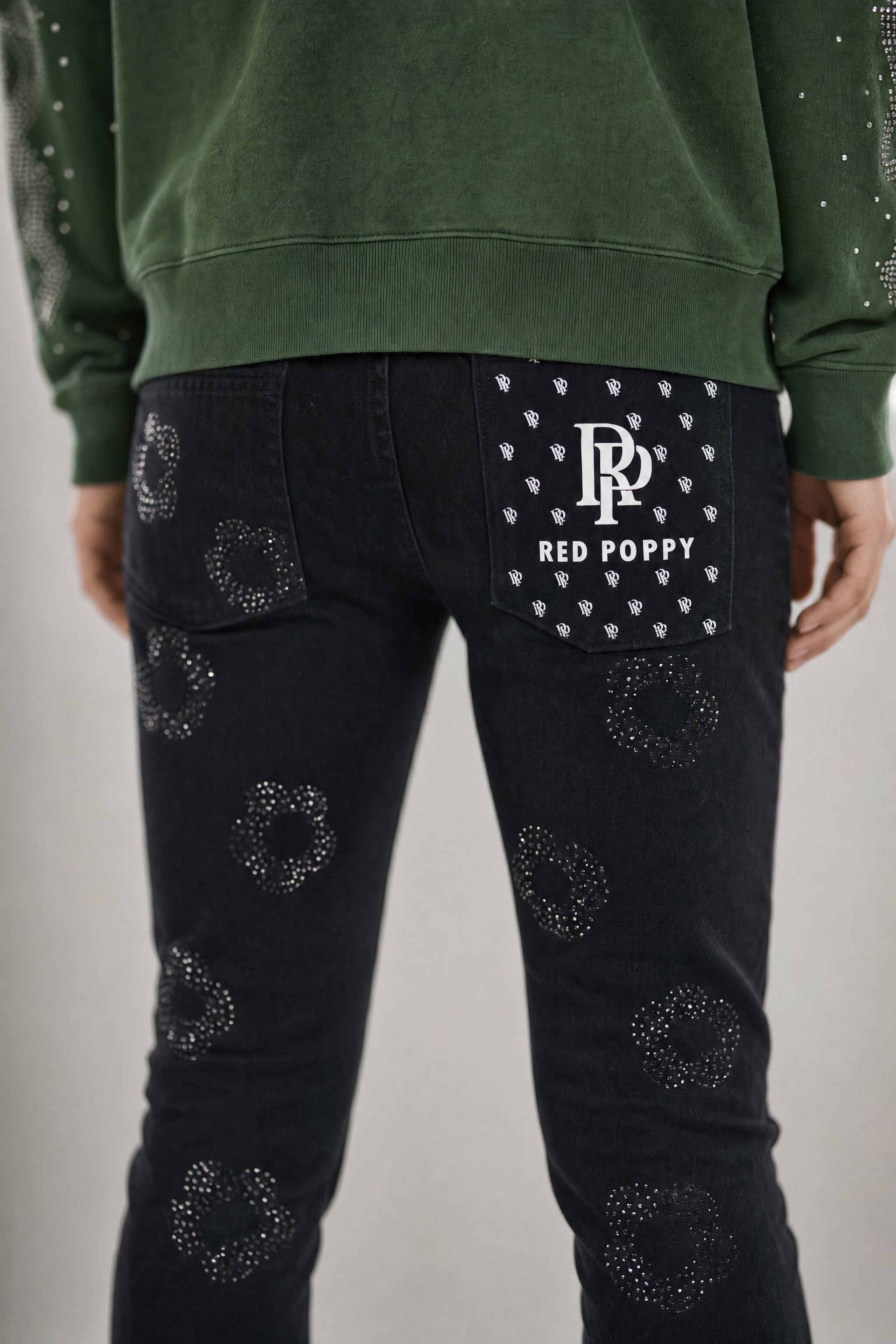 Red Poppy Floral Jeans - Embroidered