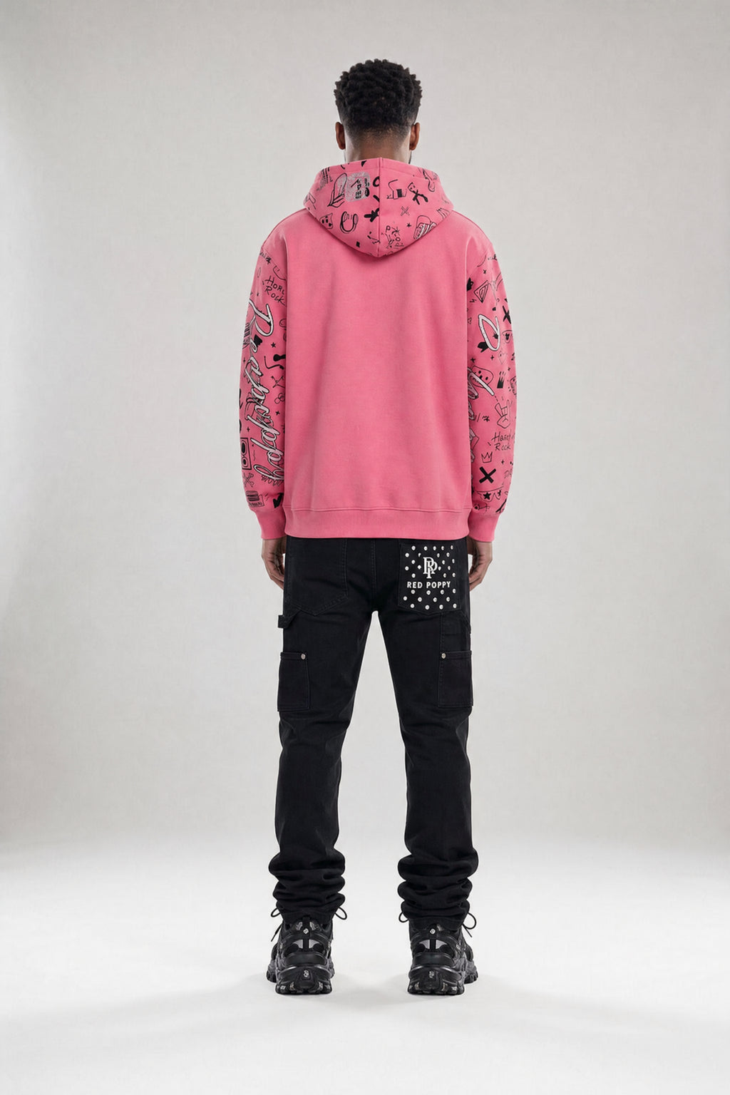 Red Poppy Embroidered Jeans - Stacked Fit
