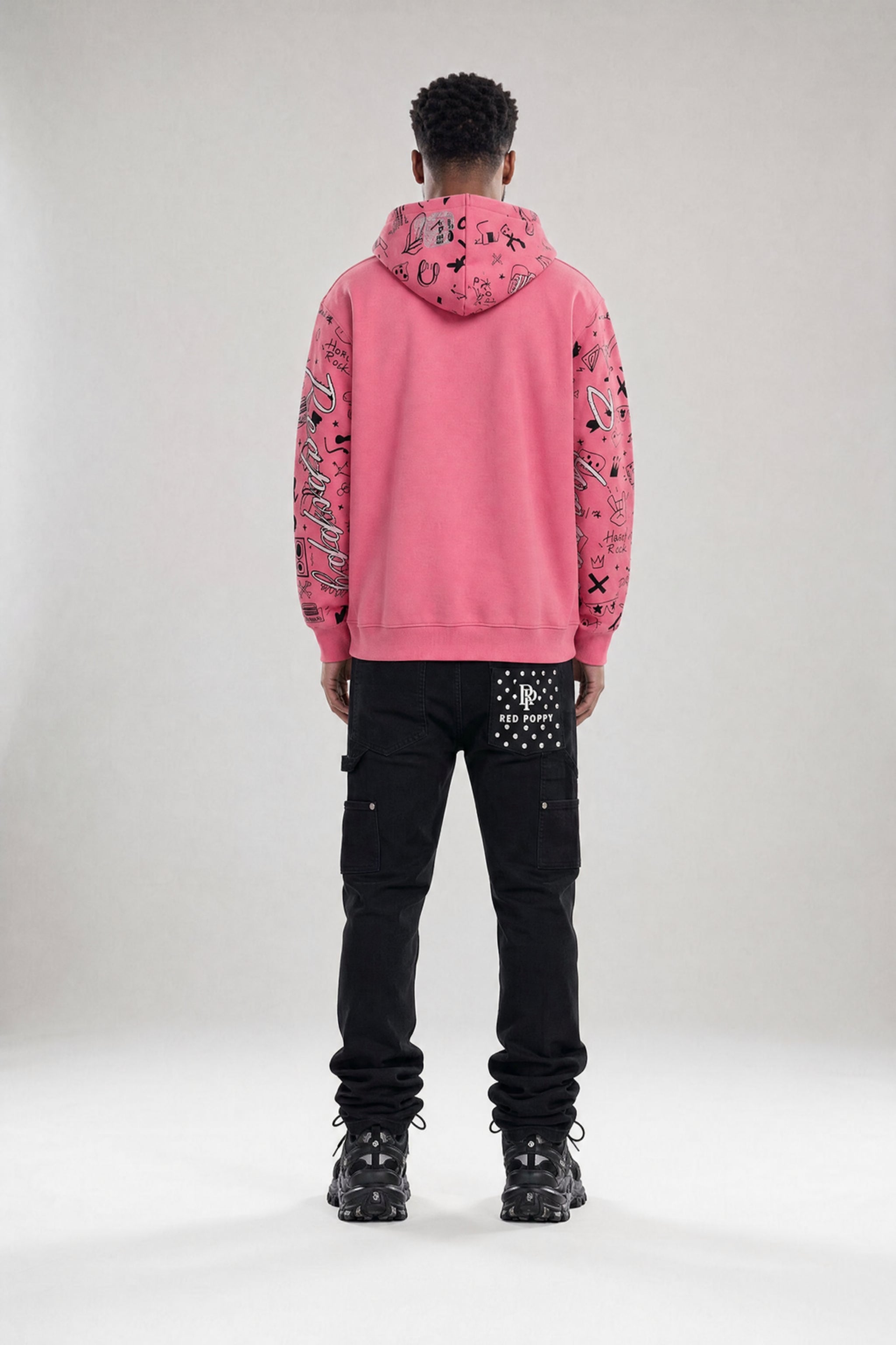 Red Poppy Embroidered Jeans - Stacked Fit