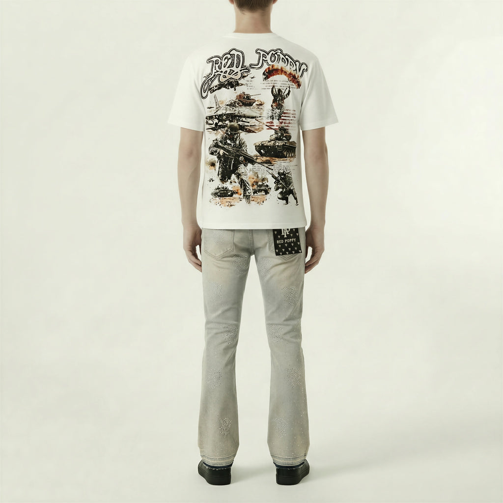 Red Poppy Embroidered Jeans - Flared Fit