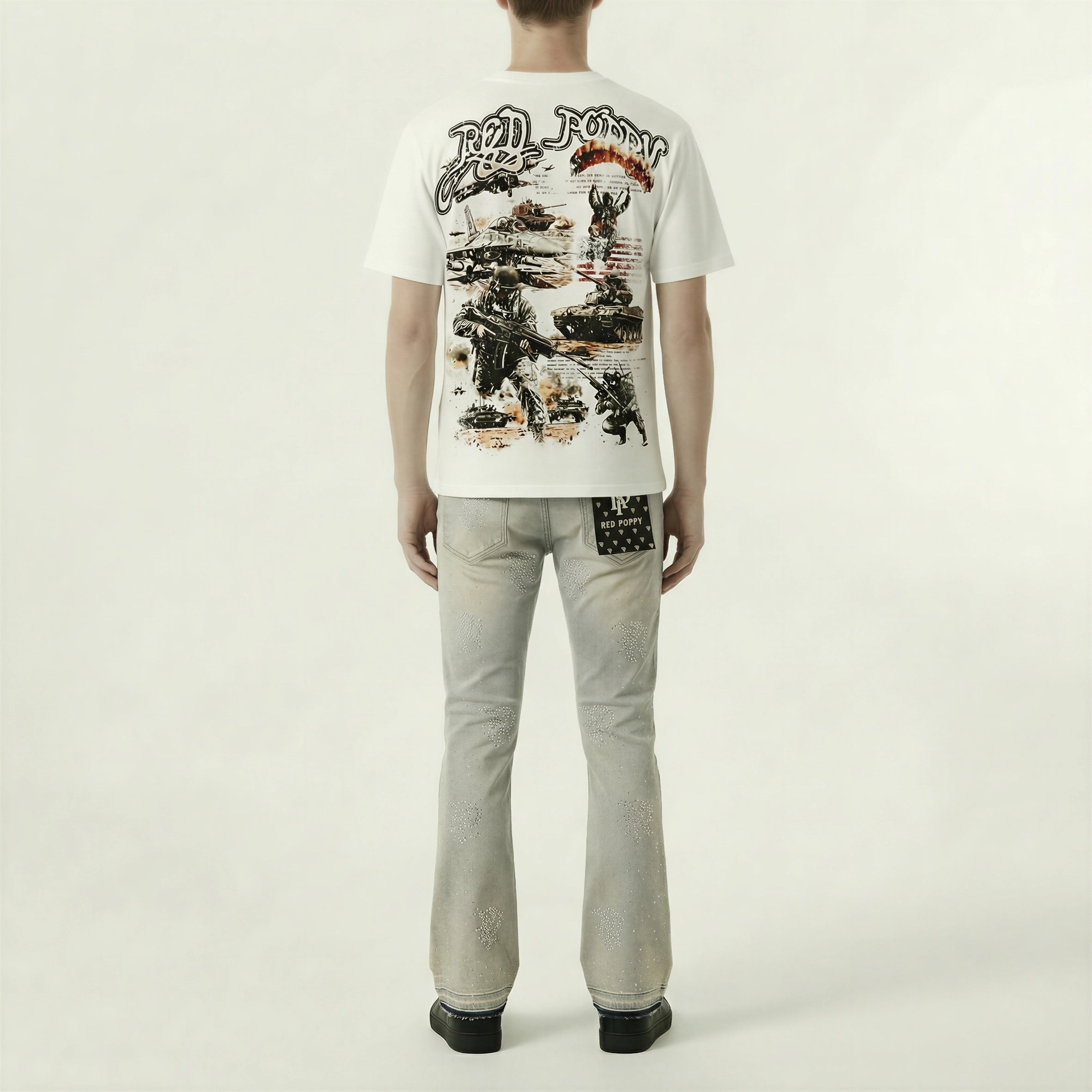 Red Poppy Embroidered Jeans - Flared Fit