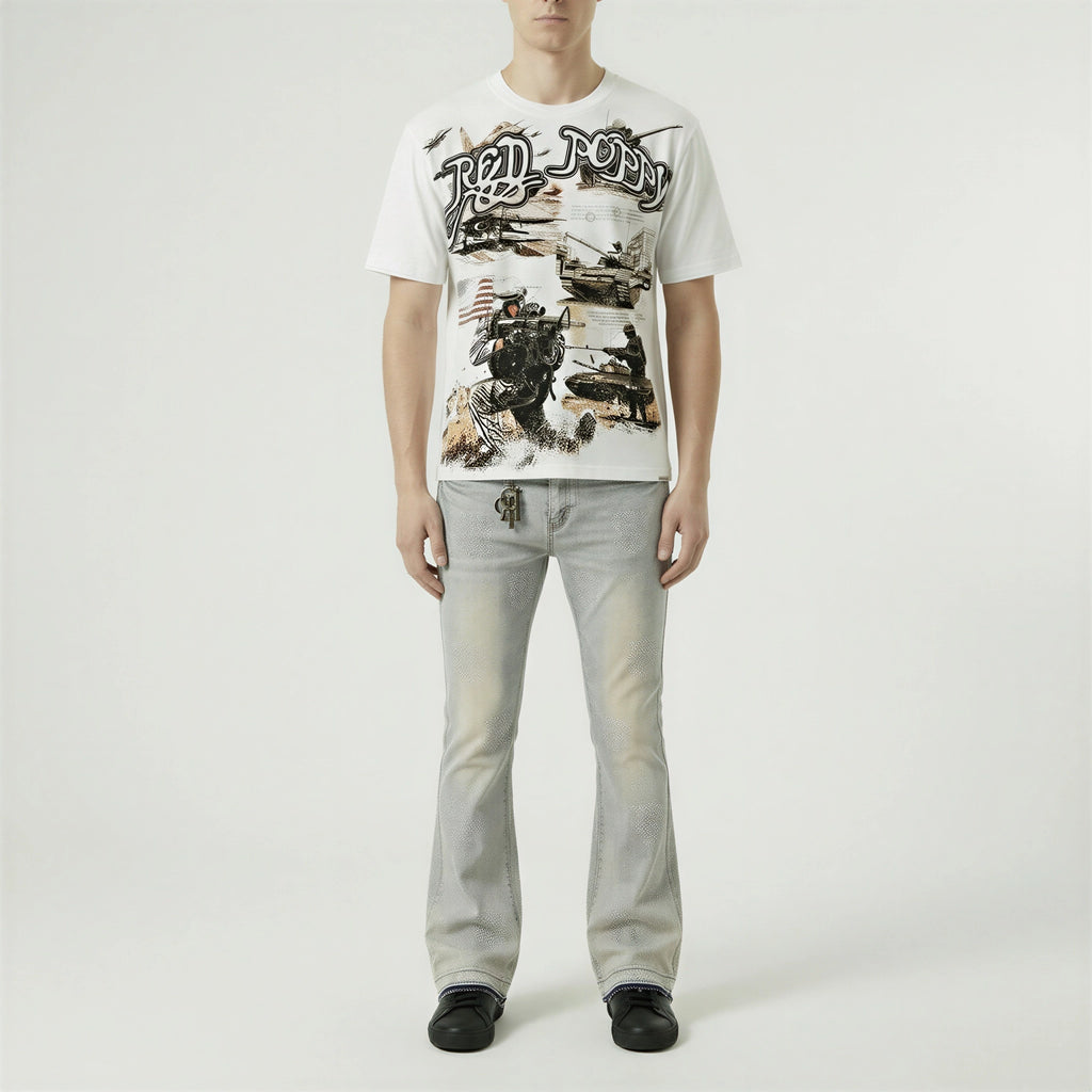 Red Poppy Embroidered Jeans - Flared Fit