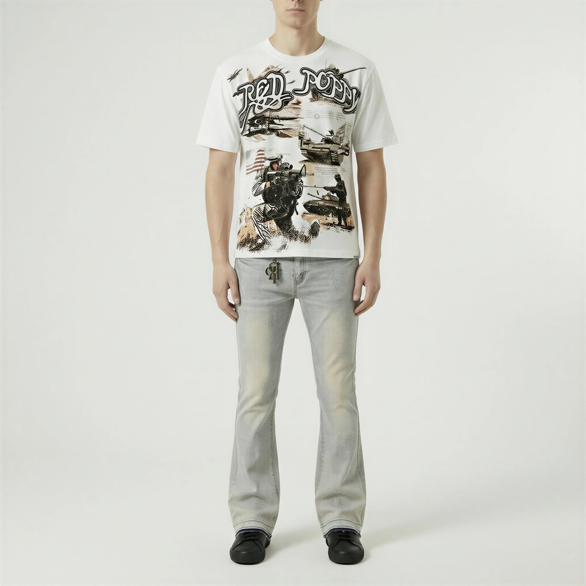 Red Poppy Embroidered Jeans - Flared Fit