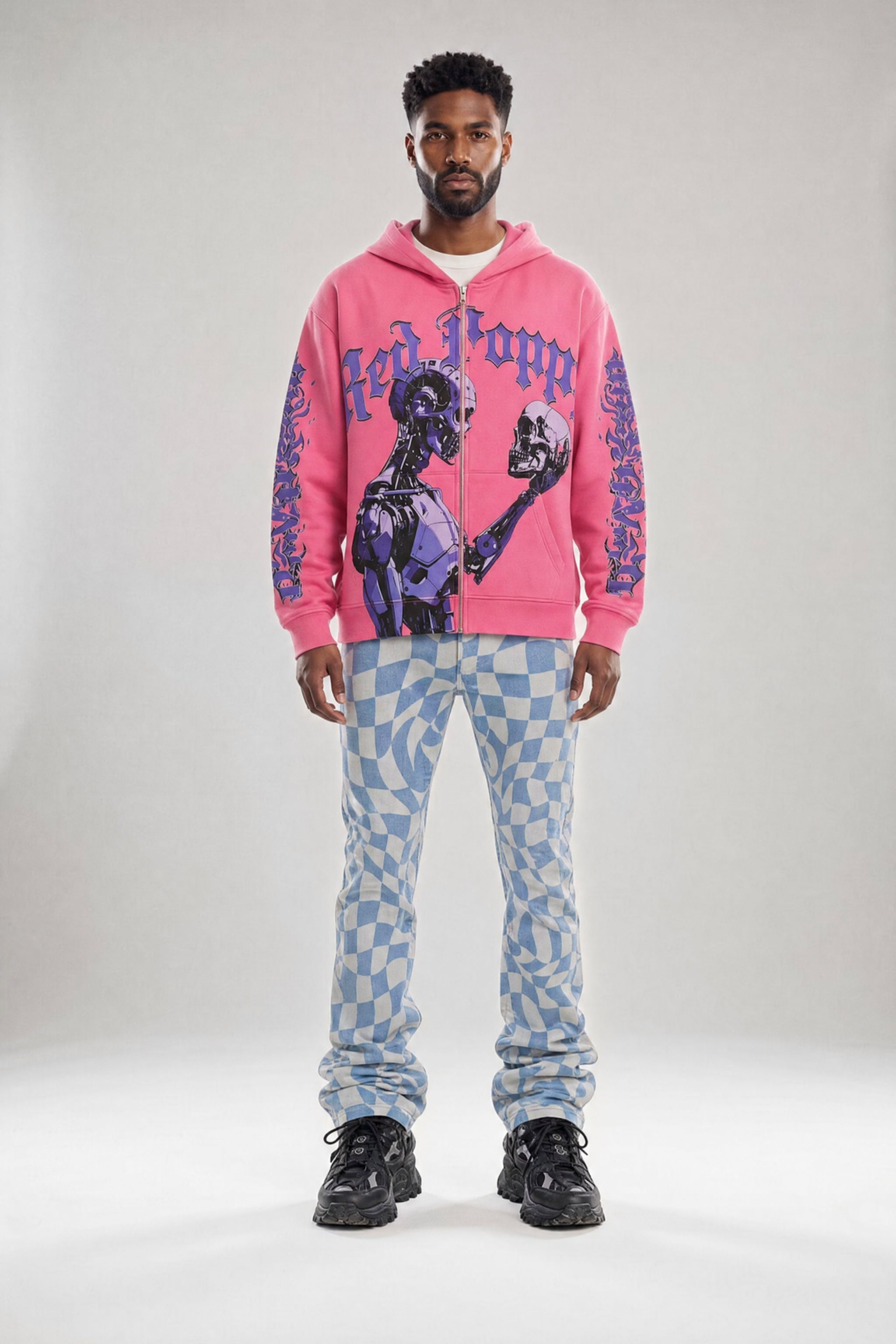 Red Poppy Robot Hoodie - Zip-Up