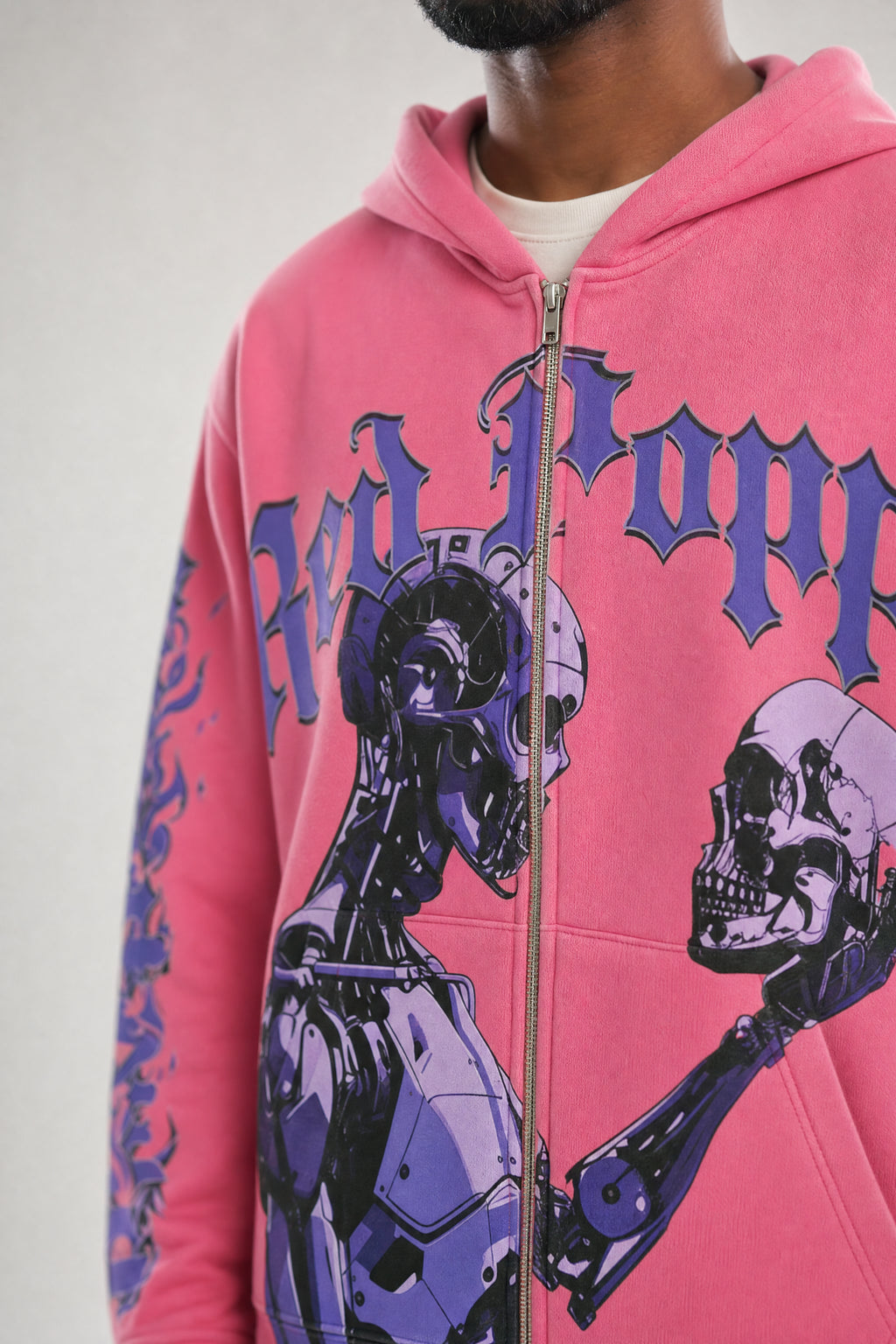 Red Poppy Robot Hoodie - Zip-Up