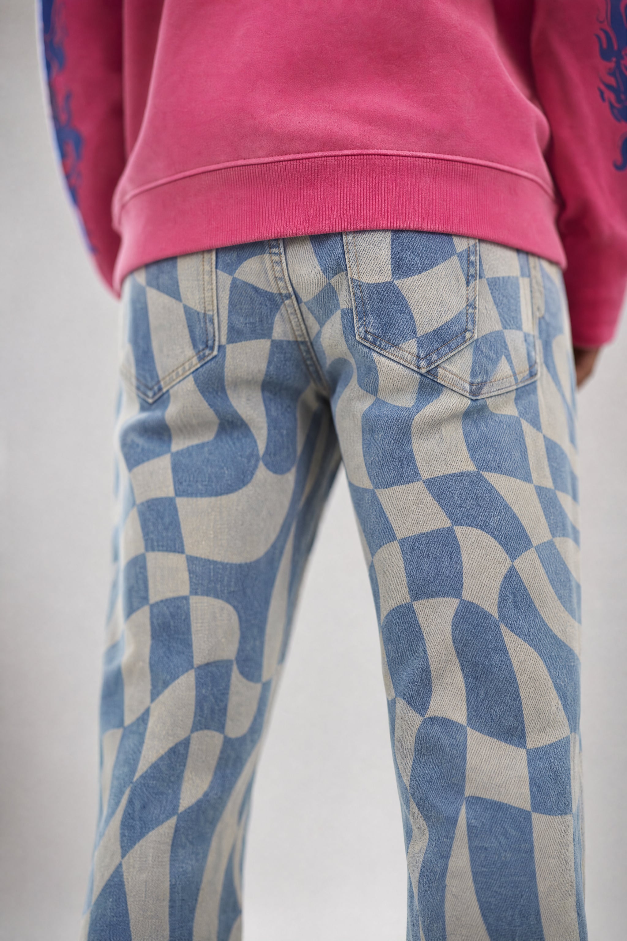Red Poppy Geometric Jeans - Stacked Fit