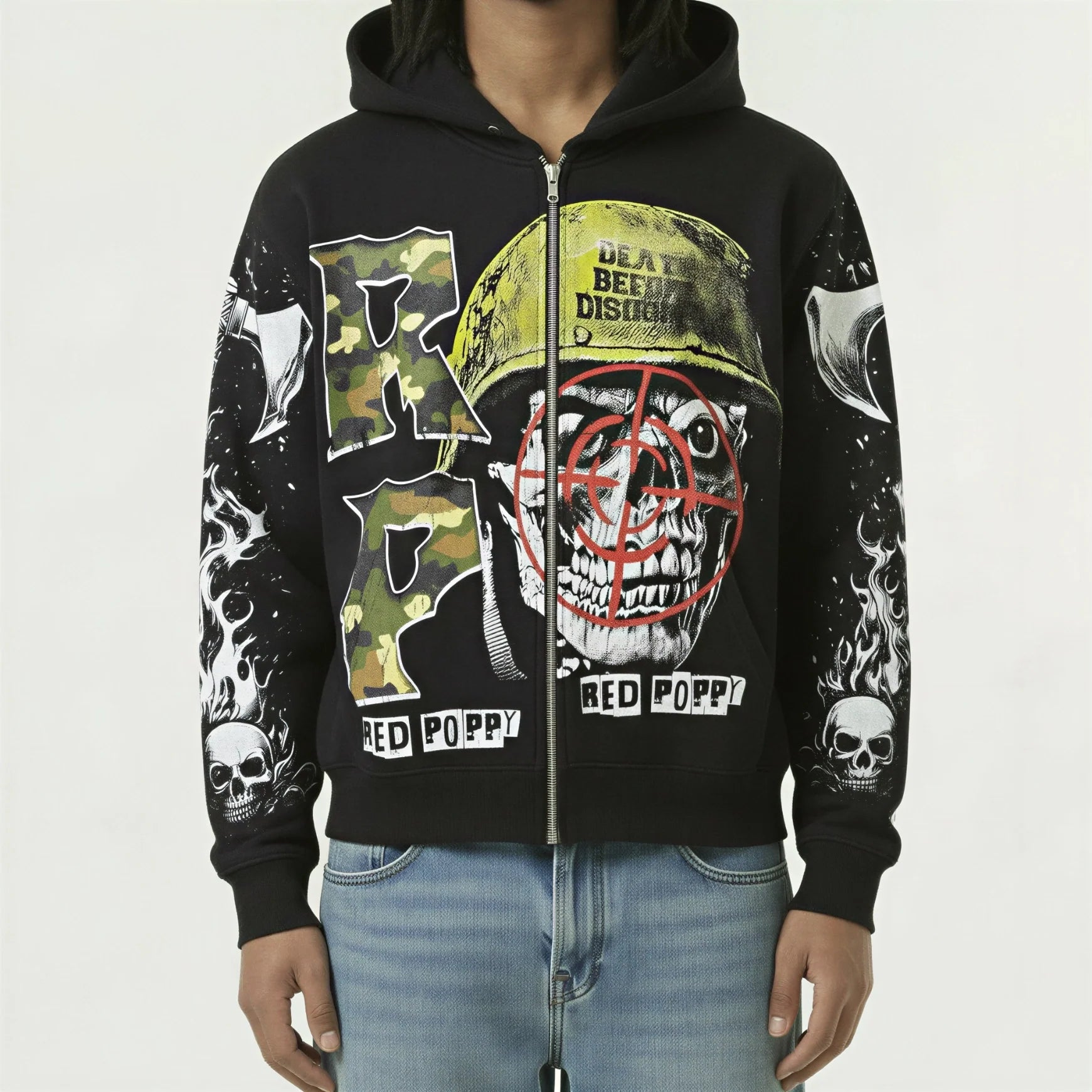 Red Poppy Skull Hoodie - Graphic