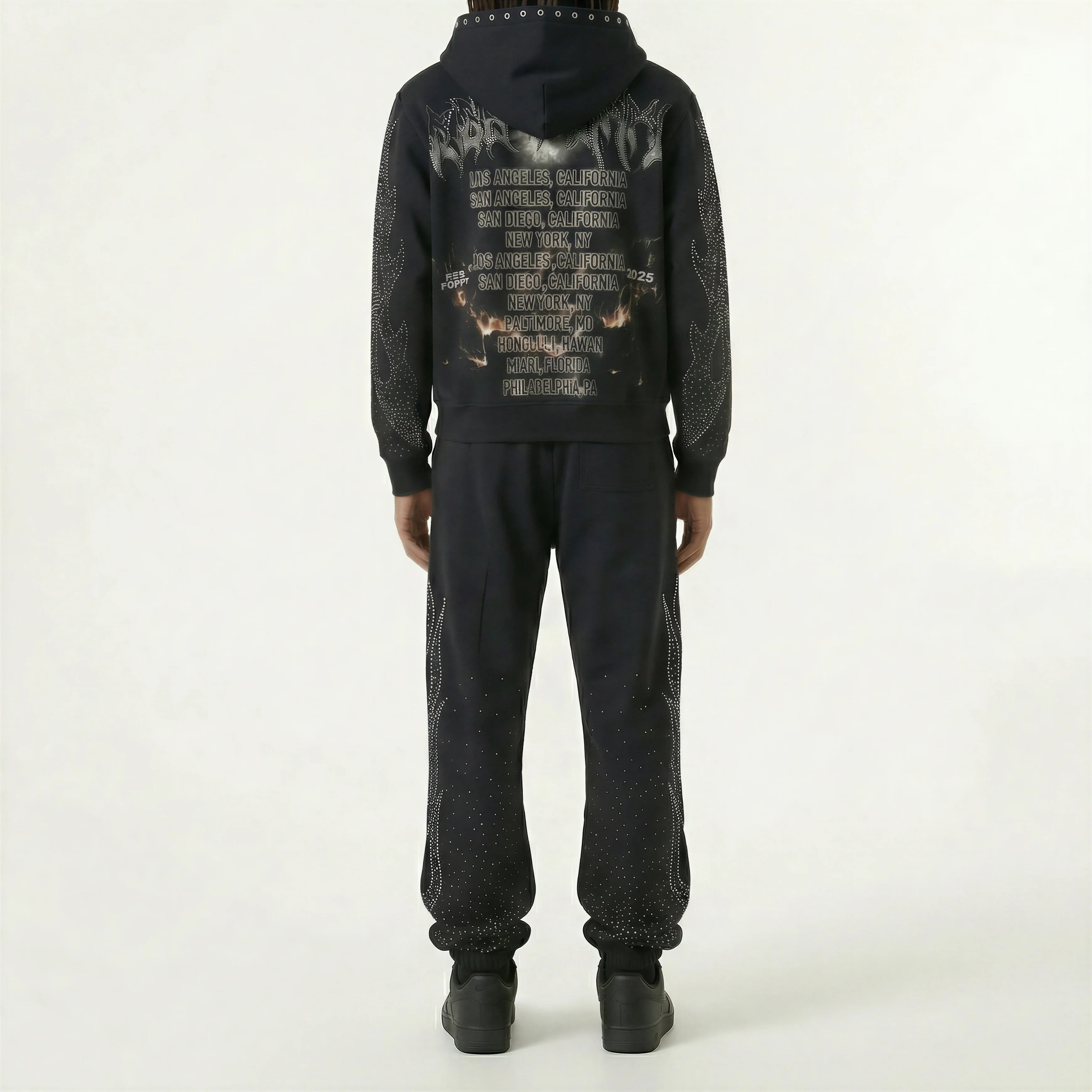 Red Poppy Flame Sweatpants - Embellished