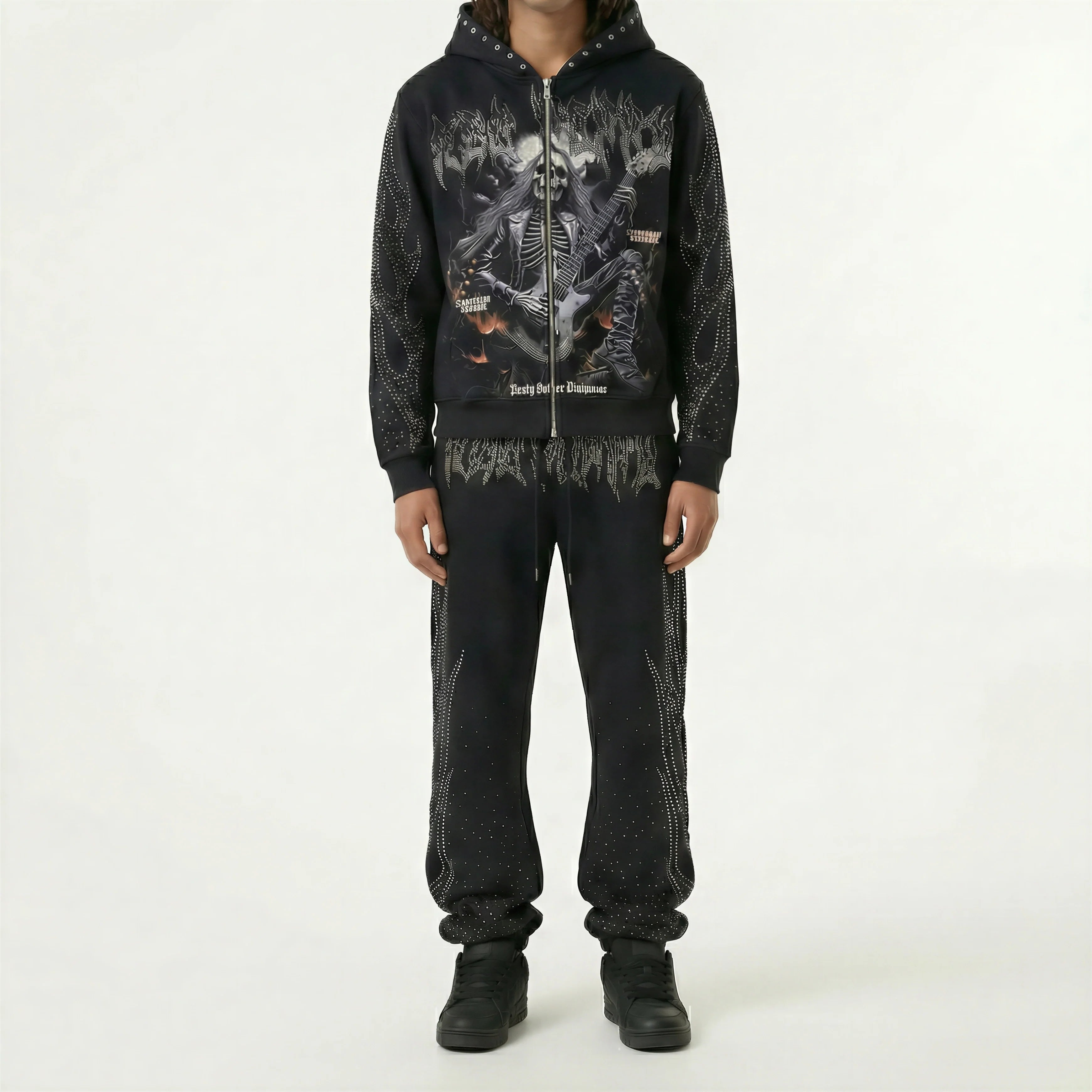 Red Poppy Flame Sweatpants - Embellished