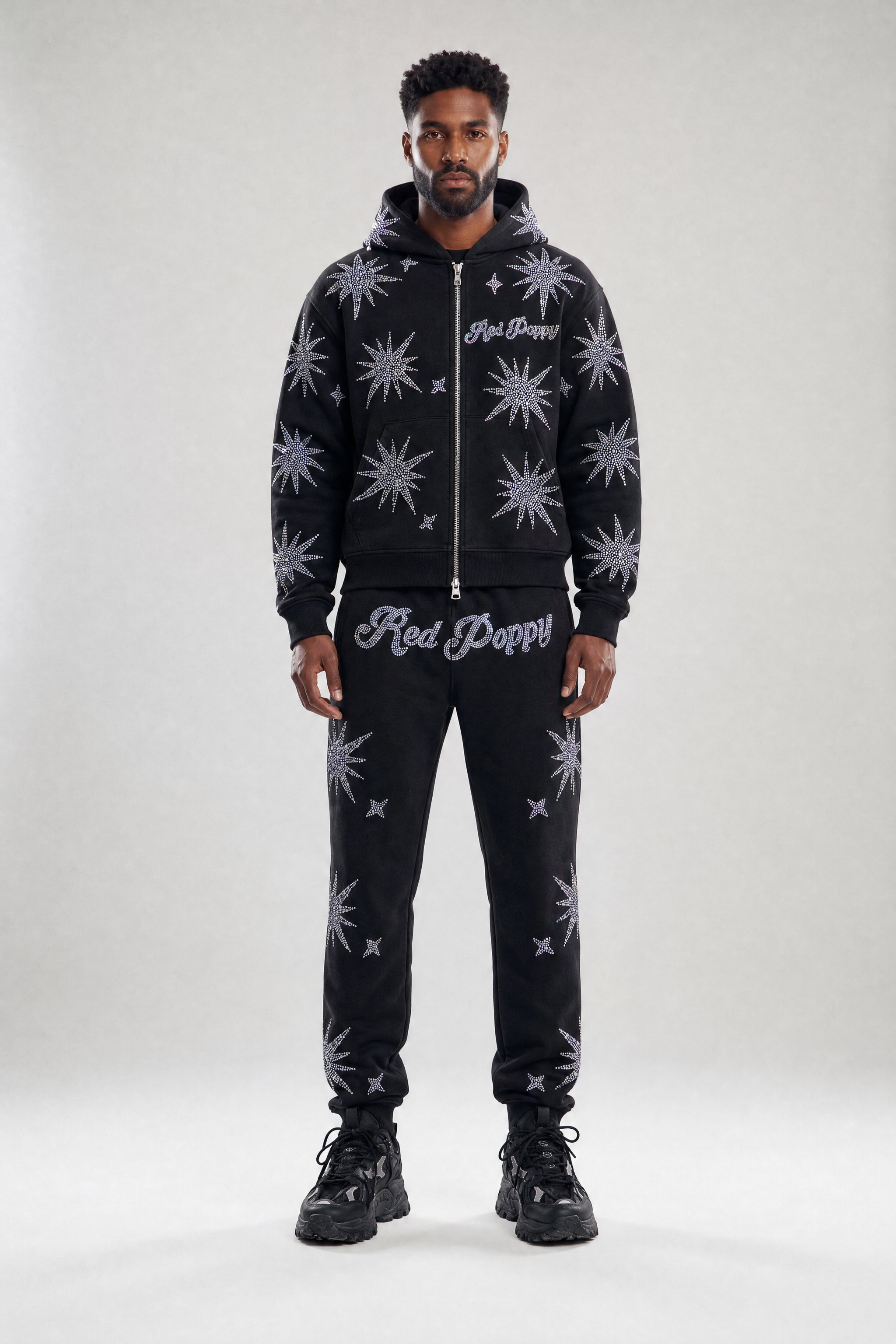Red Poppy Starburst Hoodie - Embellished