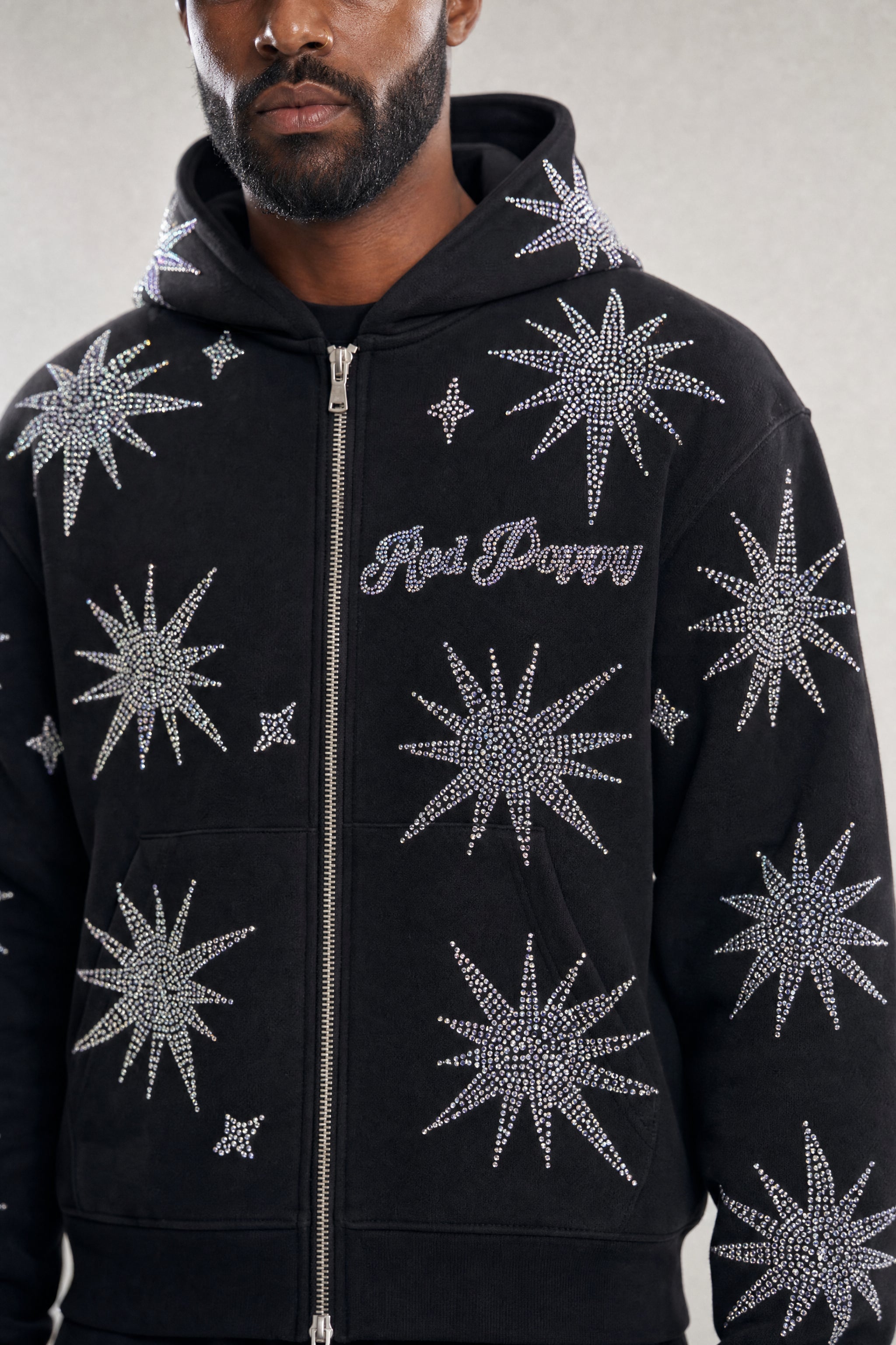 Red Poppy Starburst Hoodie - Embellished