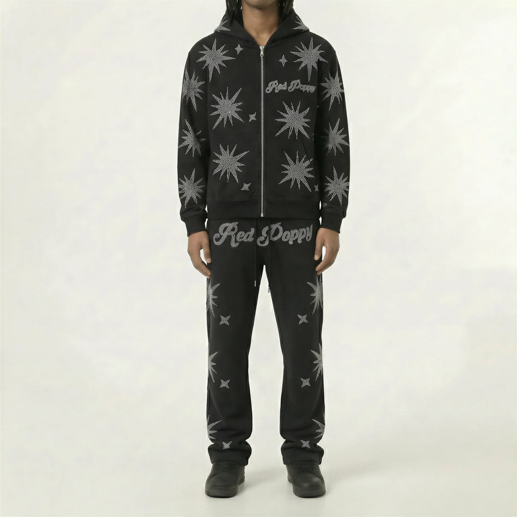 Red Poppy Star Sweatpants - Embellished