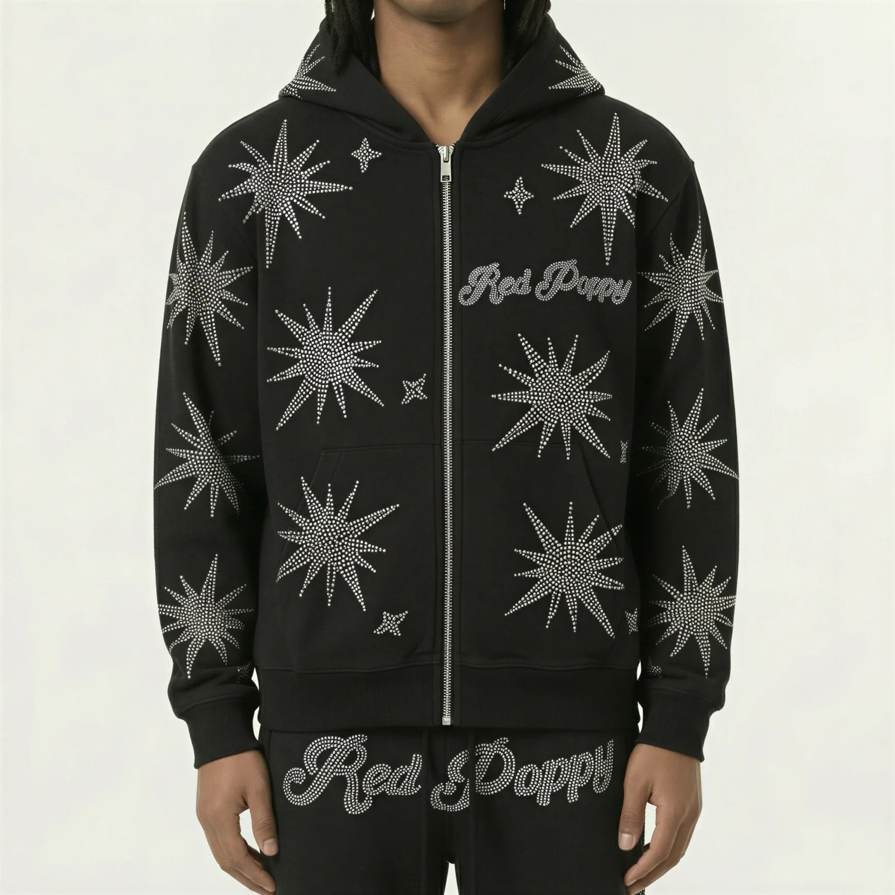 Red Poppy Starburst Hoodie - Embellished