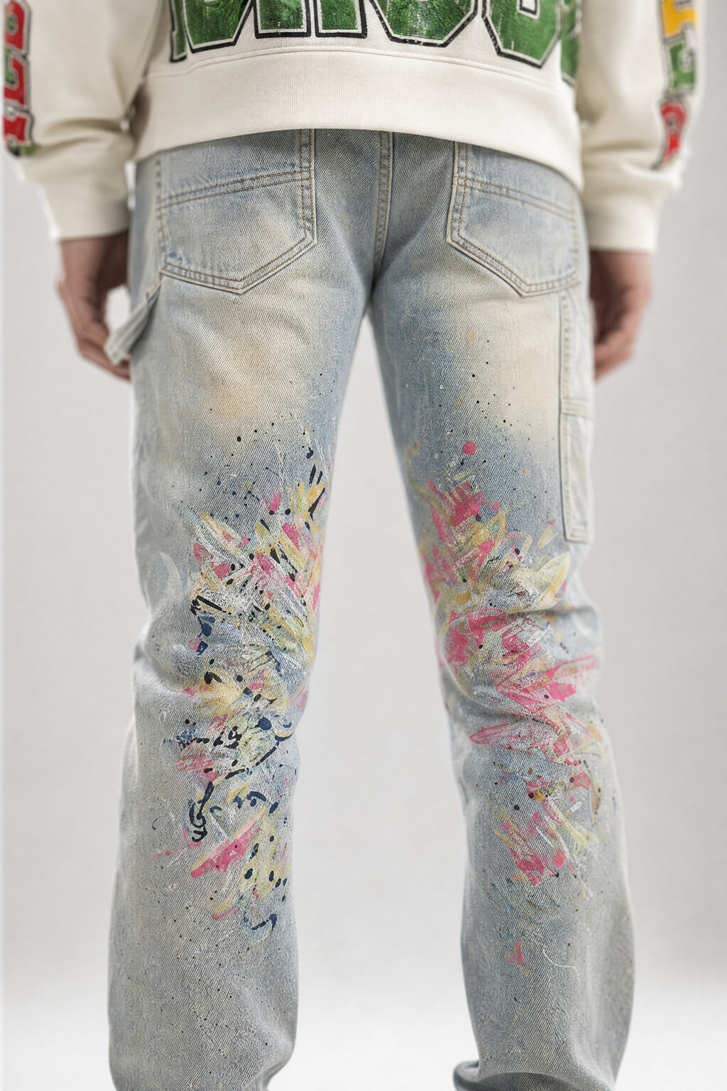 Red Poppy Splatter Jeans - Stacked