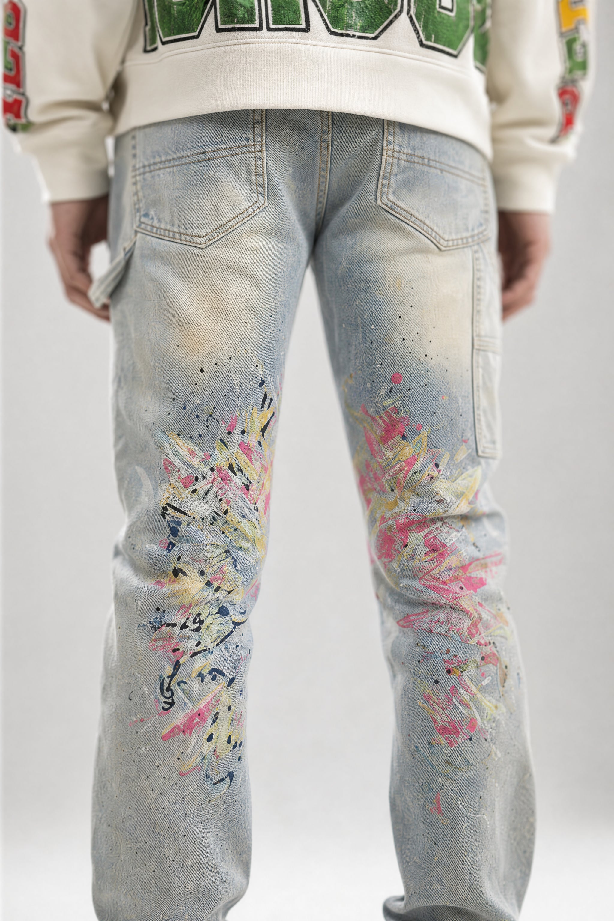 Red Poppy Splatter Jeans - Stacked