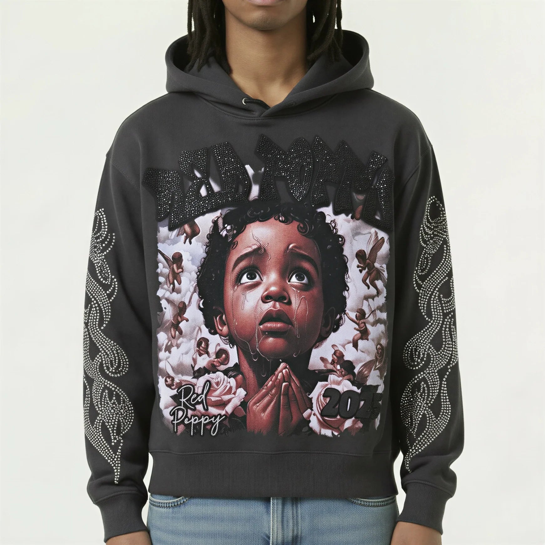 Red Poppy Prayer Hoodie - Embellished