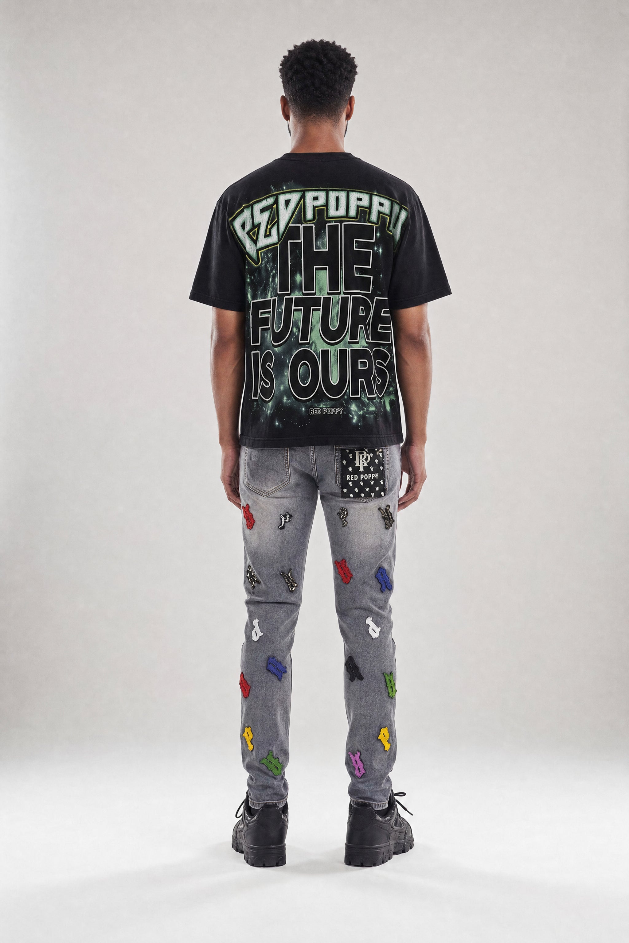 Red Poppy Guitar Jeans - Embroidered