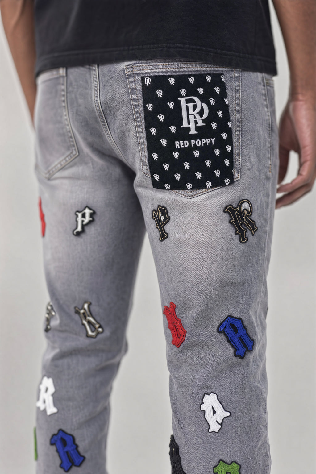 Red Poppy Guitar Jeans - Embroidered