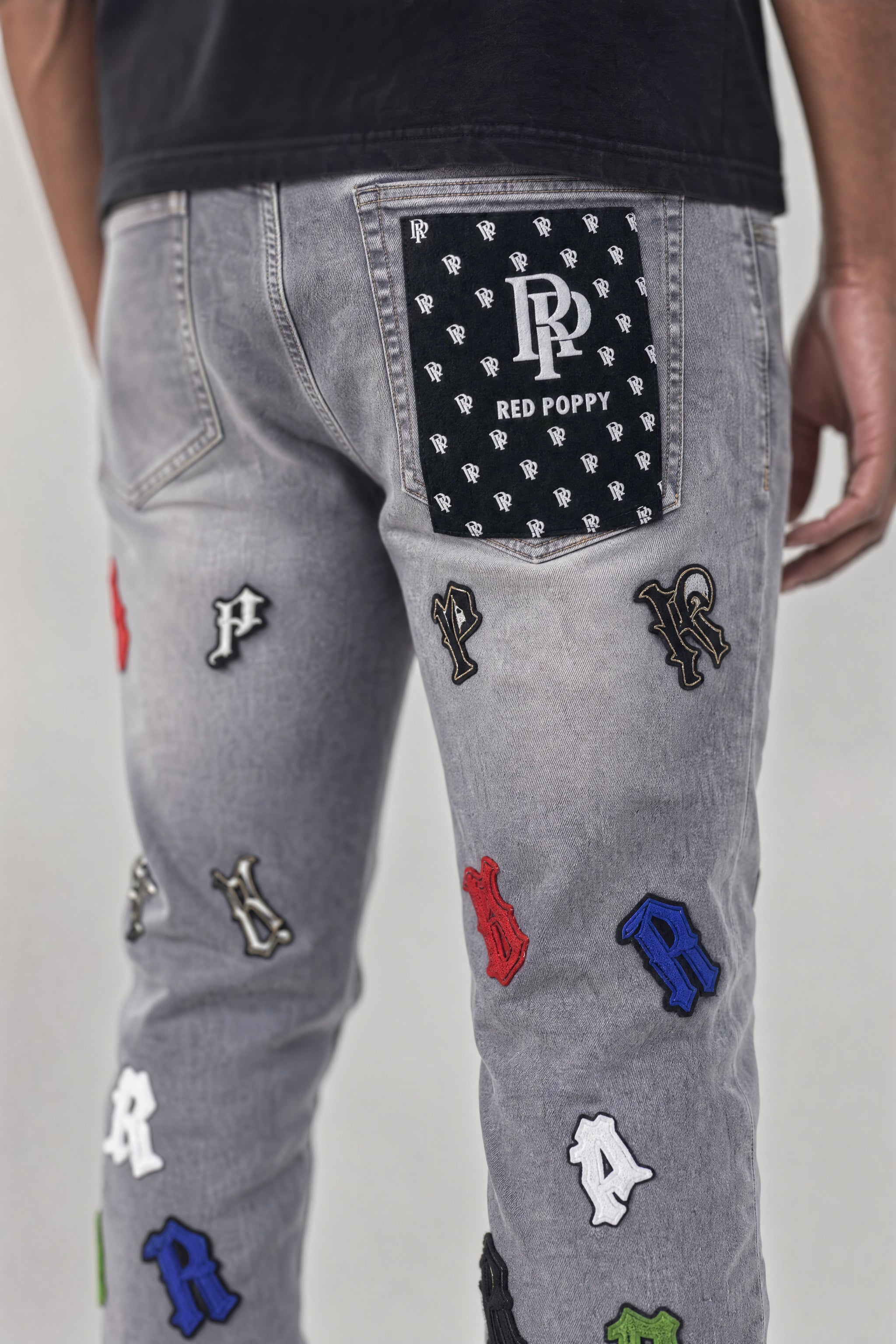 Red Poppy Guitar Jeans - Embroidered