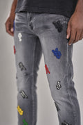 Red Poppy Guitar Jeans - Embroidered