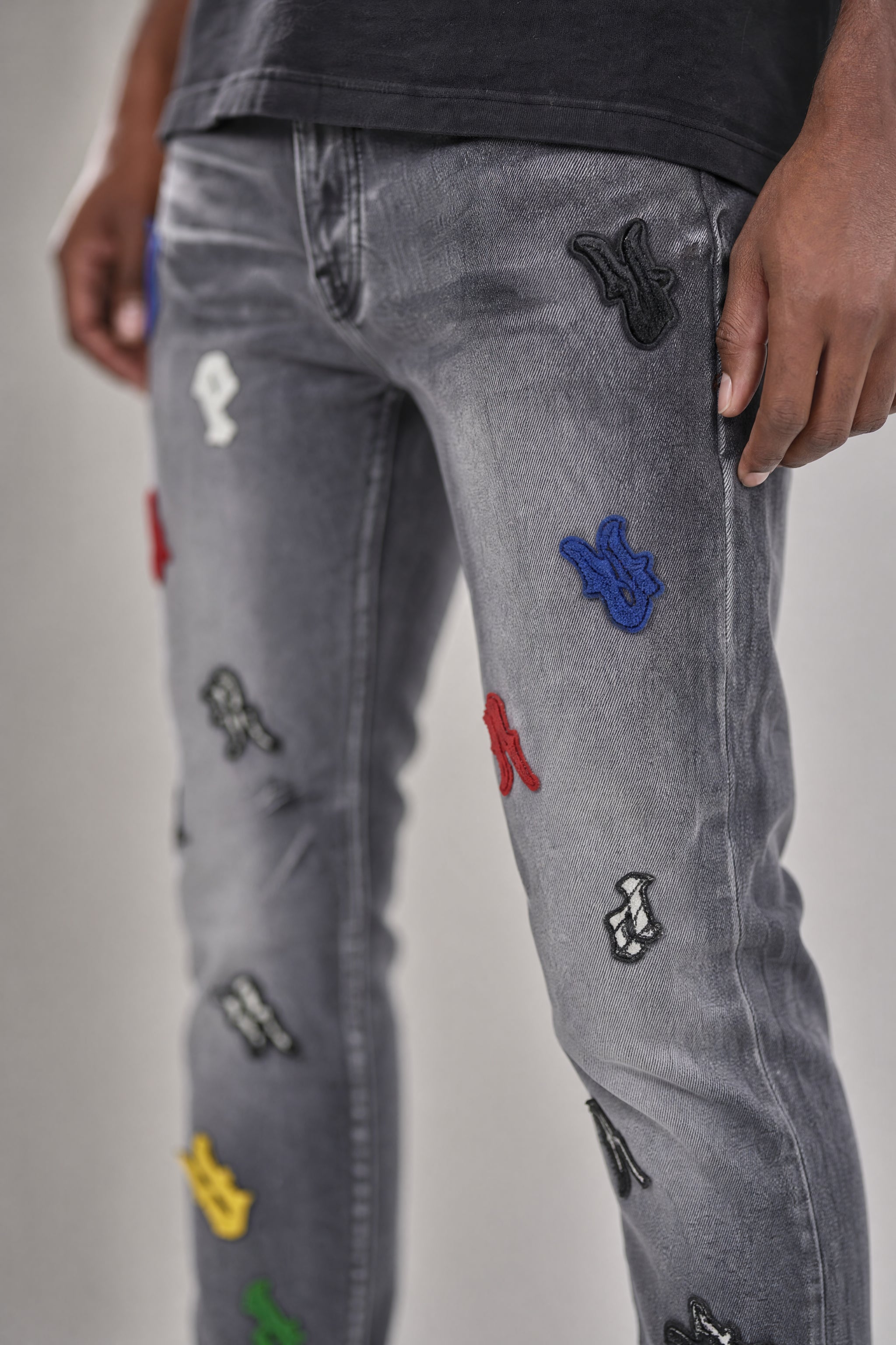 Red Poppy Guitar Jeans - Embroidered