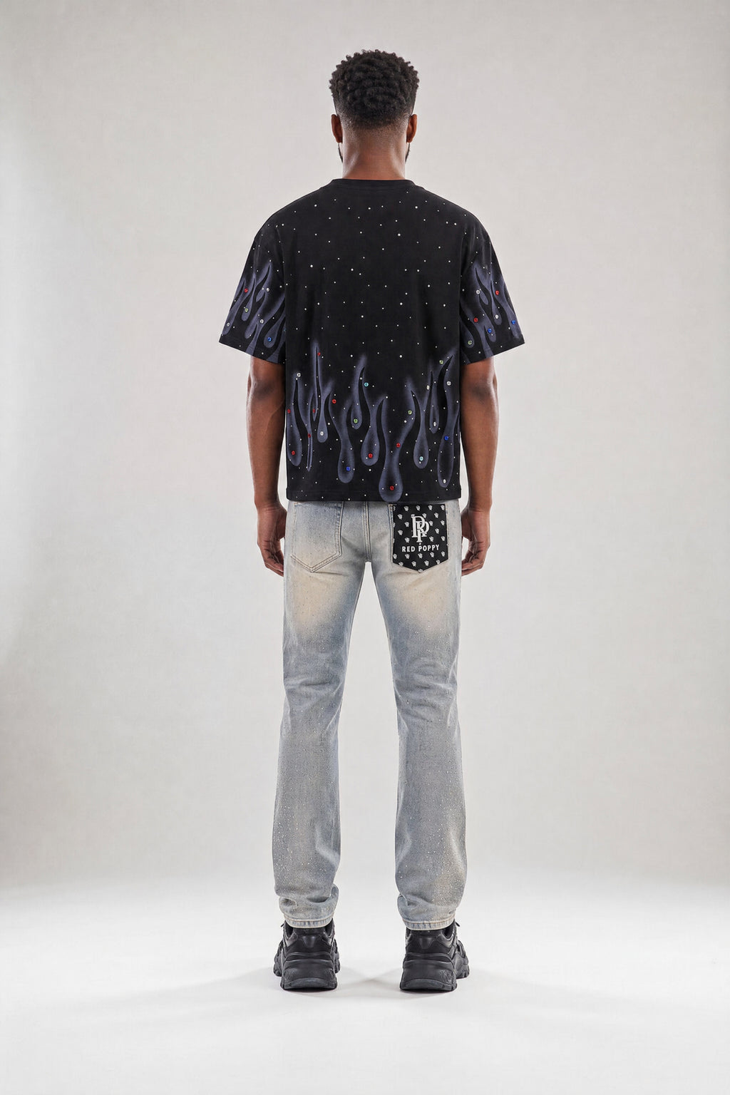 Red Poppy Floral Jeans - Flared Fit