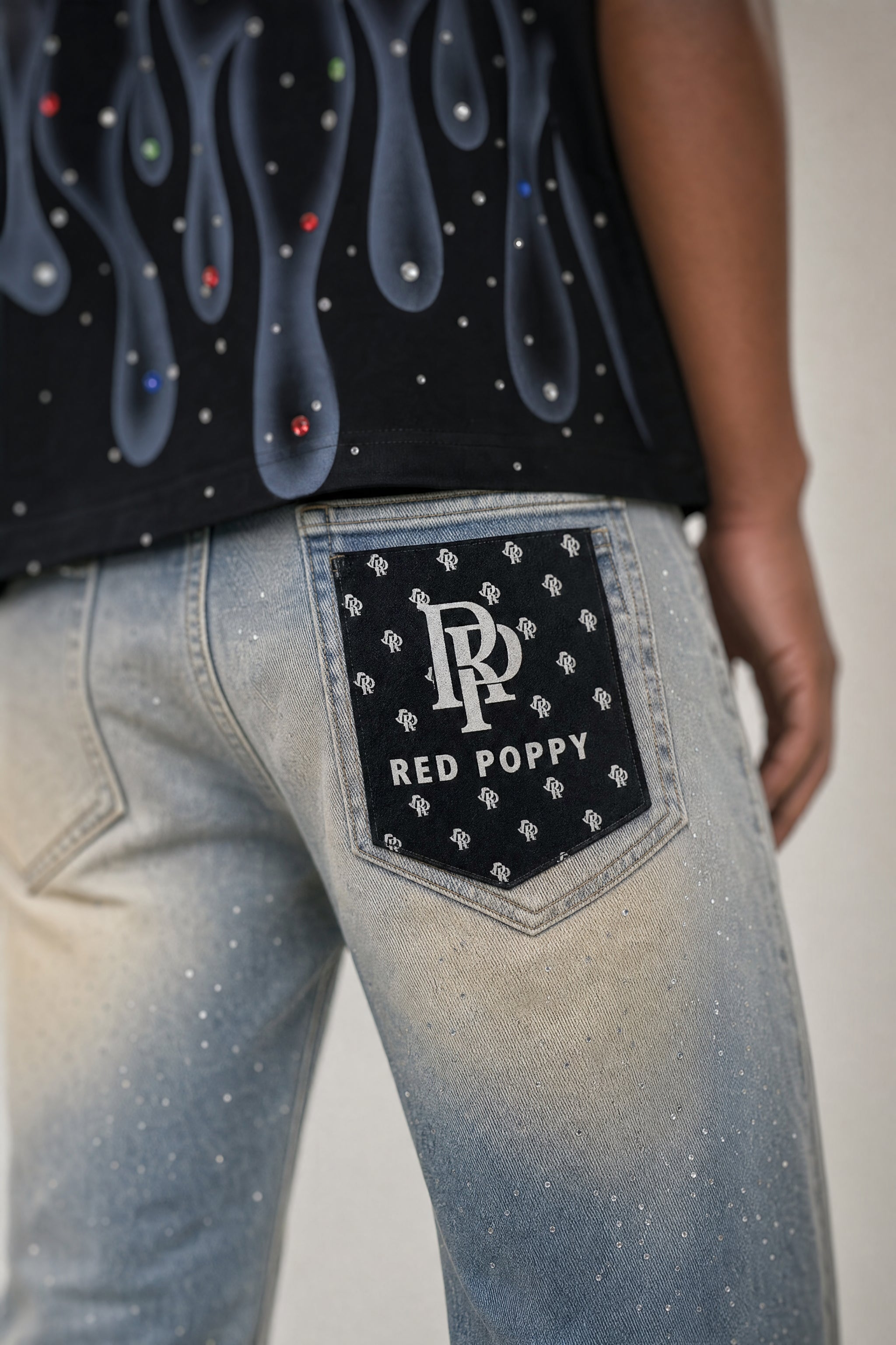 Red Poppy Floral Jeans - Flared Fit