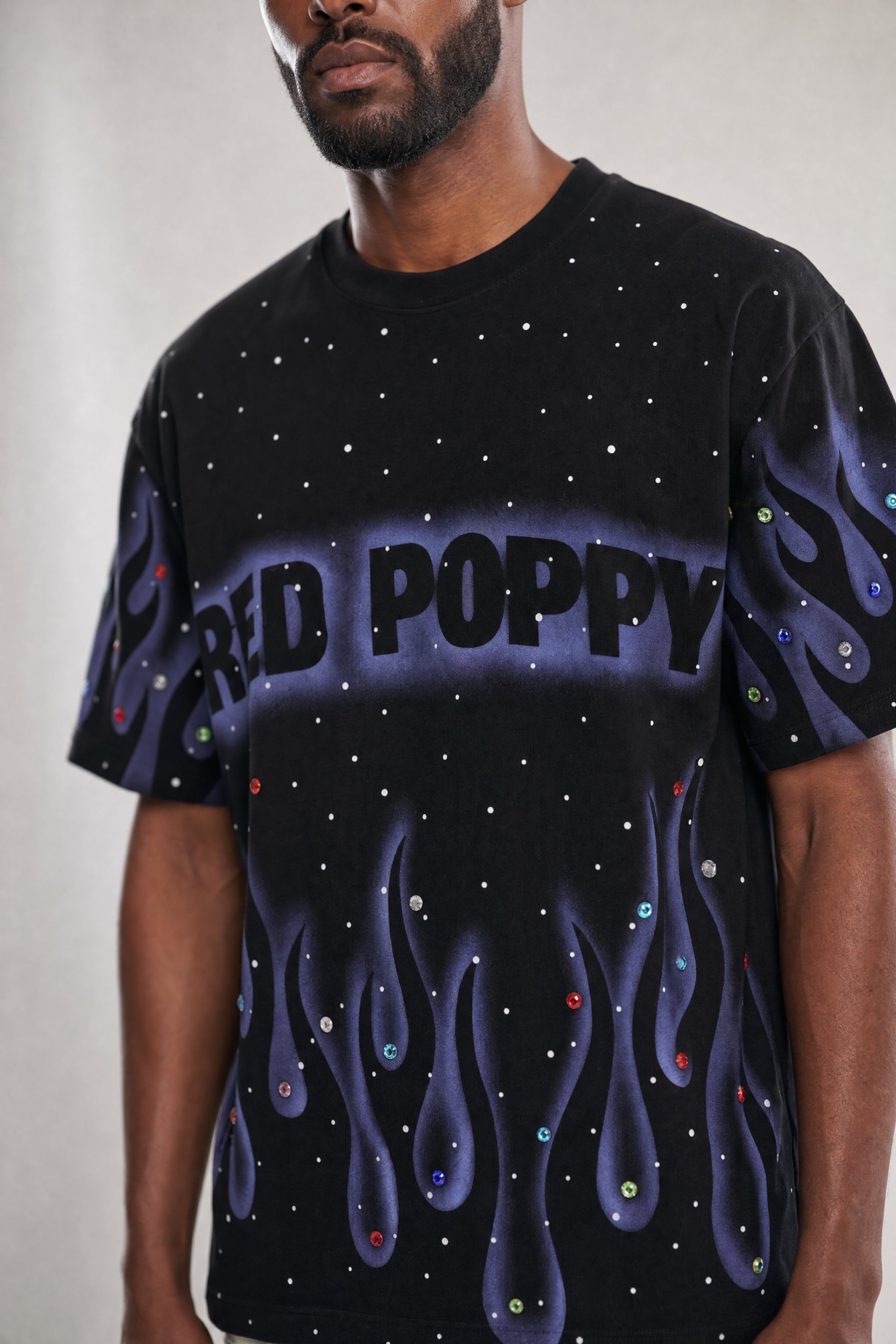 Red Poppy Flame T-Shirt - Rhinestone