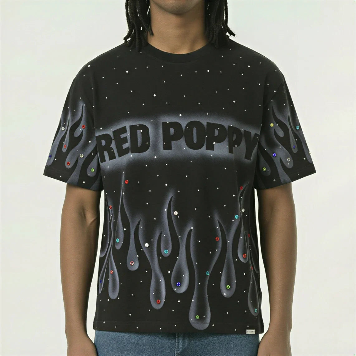 Red Poppy Flame T-Shirt - Rhinestone