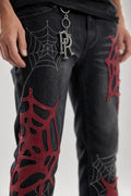 Red Poppy Web Jeans - Graphic Appliqué
