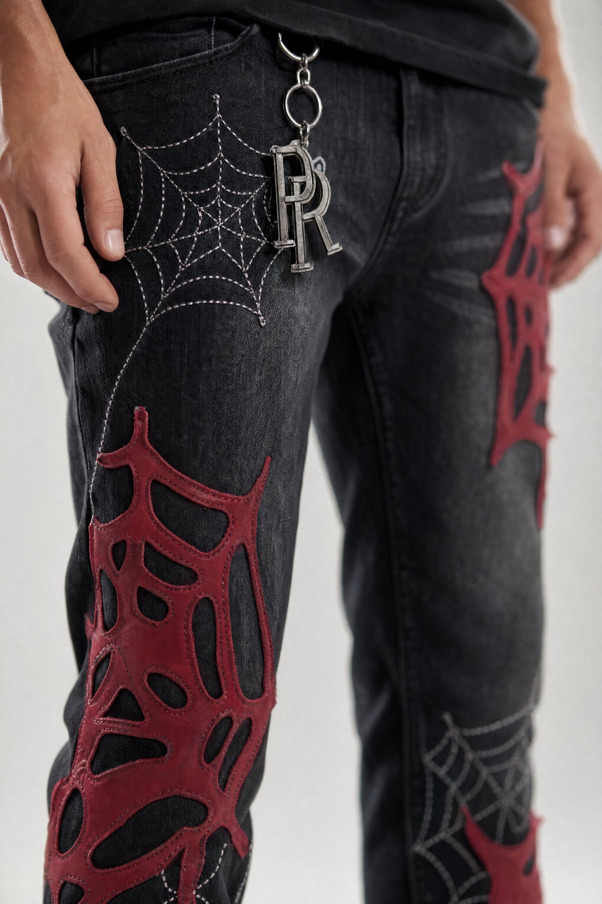 Red Poppy Web Jeans - Graphic Appliqué