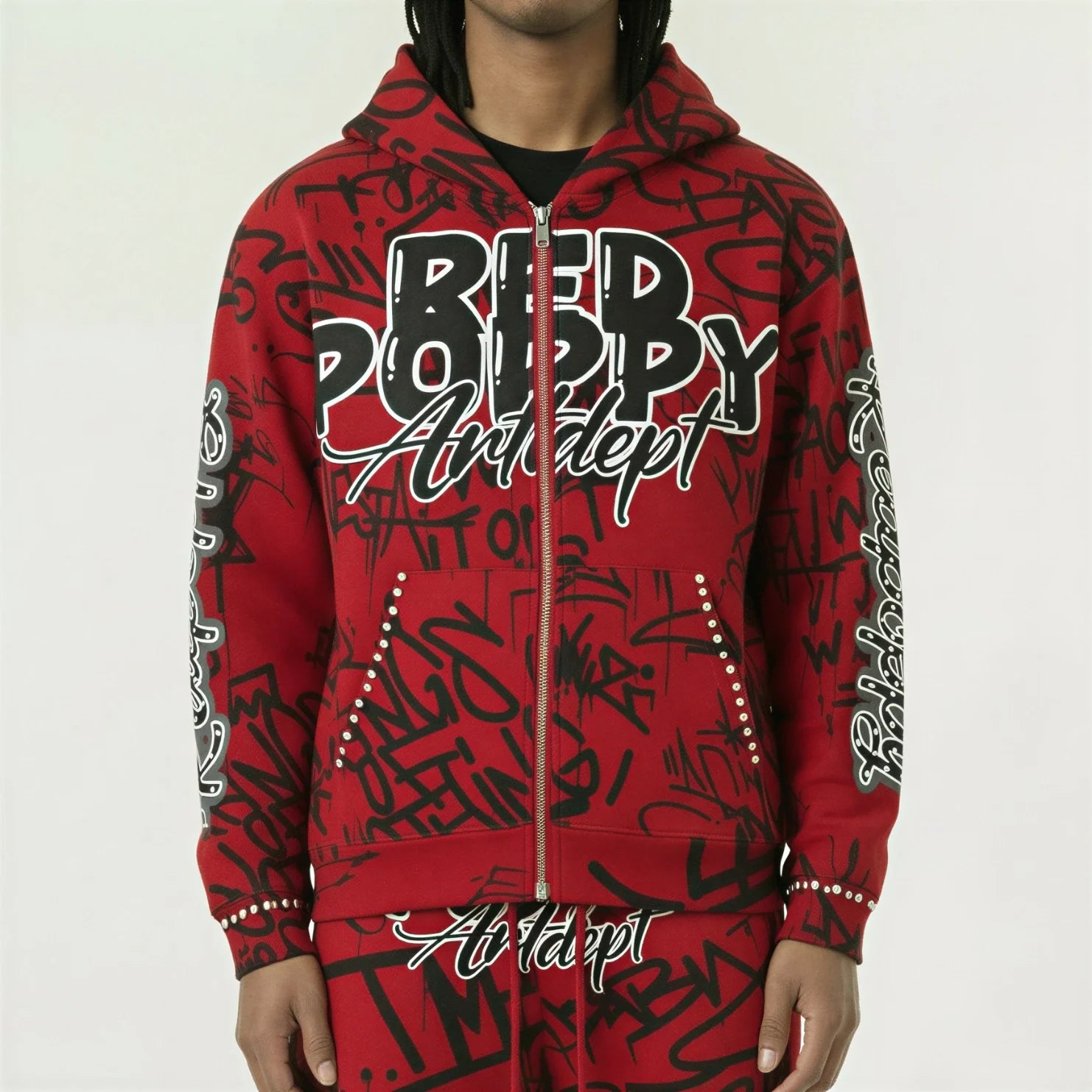 Red Poppy Graffiti Hoodie - Zip-Up