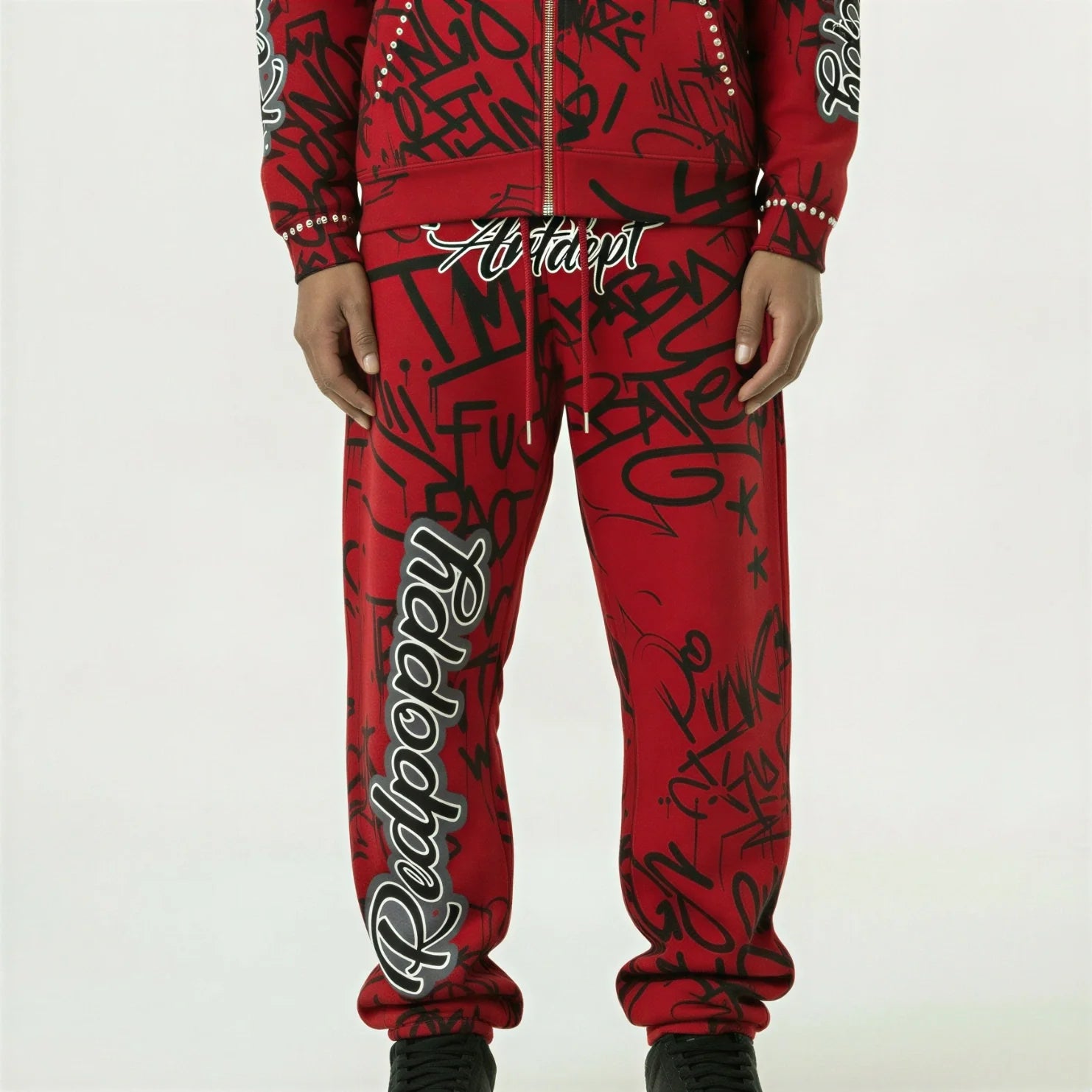 Red Poppy Graffiti Sweatpants - Elastic Waistband
