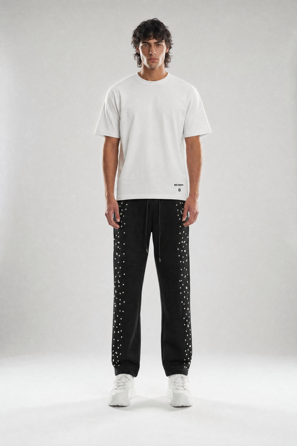Red Poppy Embellished Sweatpants - Studded