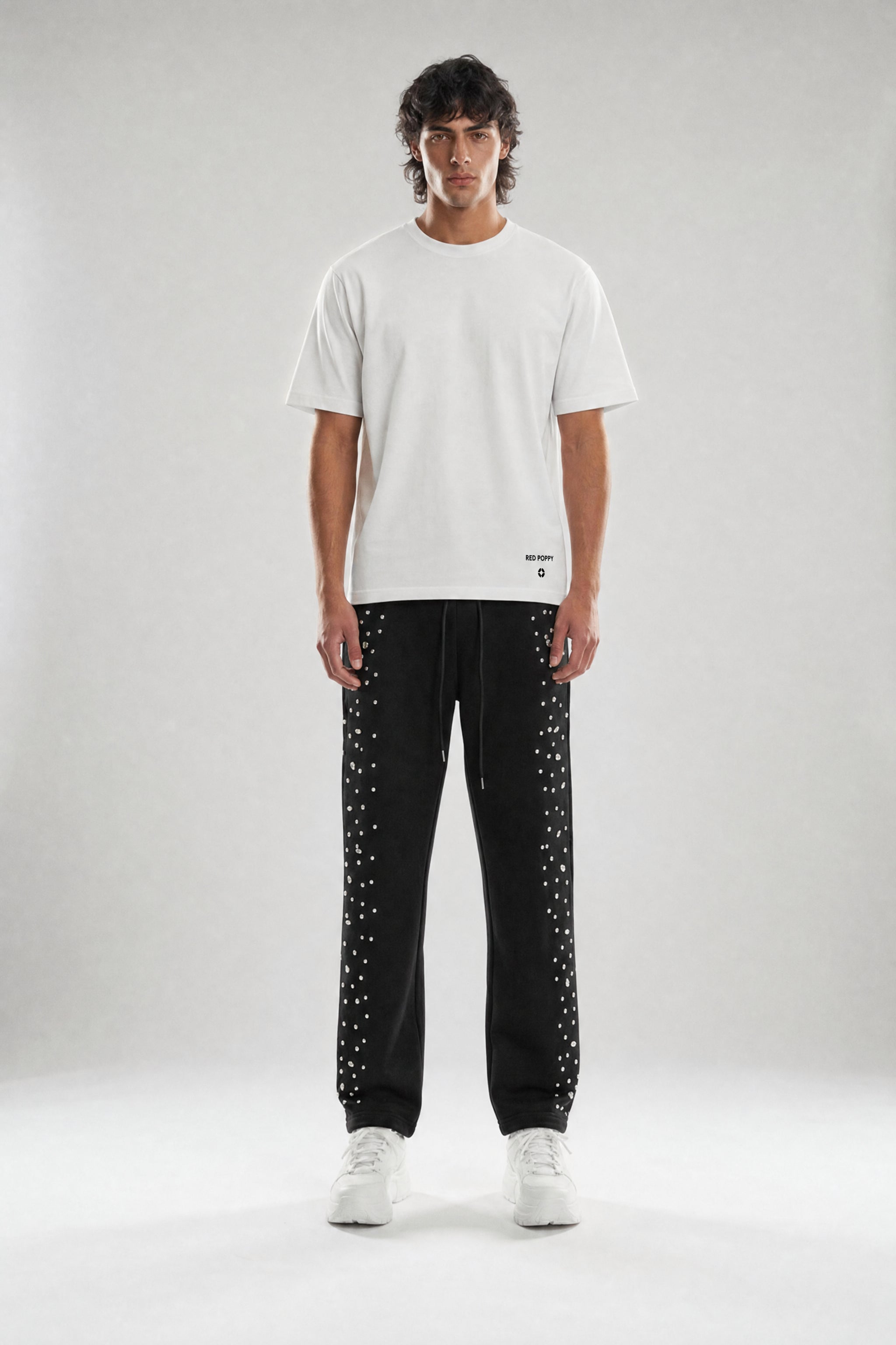 Red Poppy Embellished Sweatpants - Studded