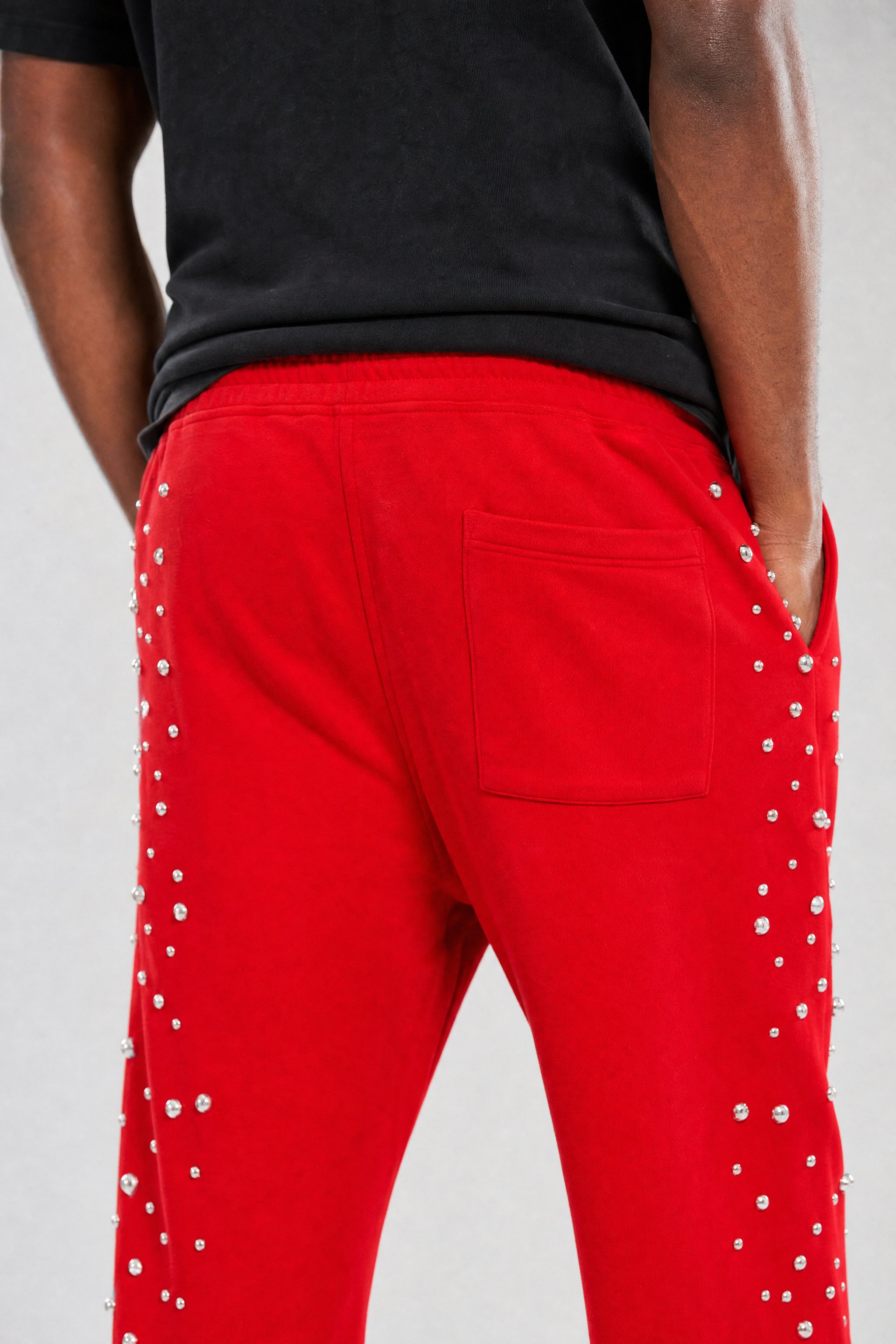 Red Poppy Stud Sweatpants - Embellished
