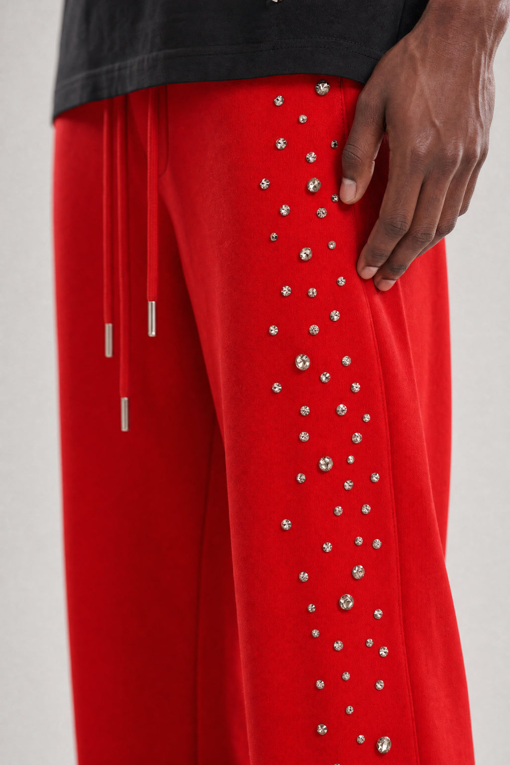 Red Poppy Stud Sweatpants - Embellished