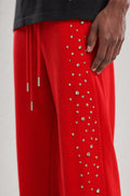 Red Poppy Stud Sweatpants - Embellished