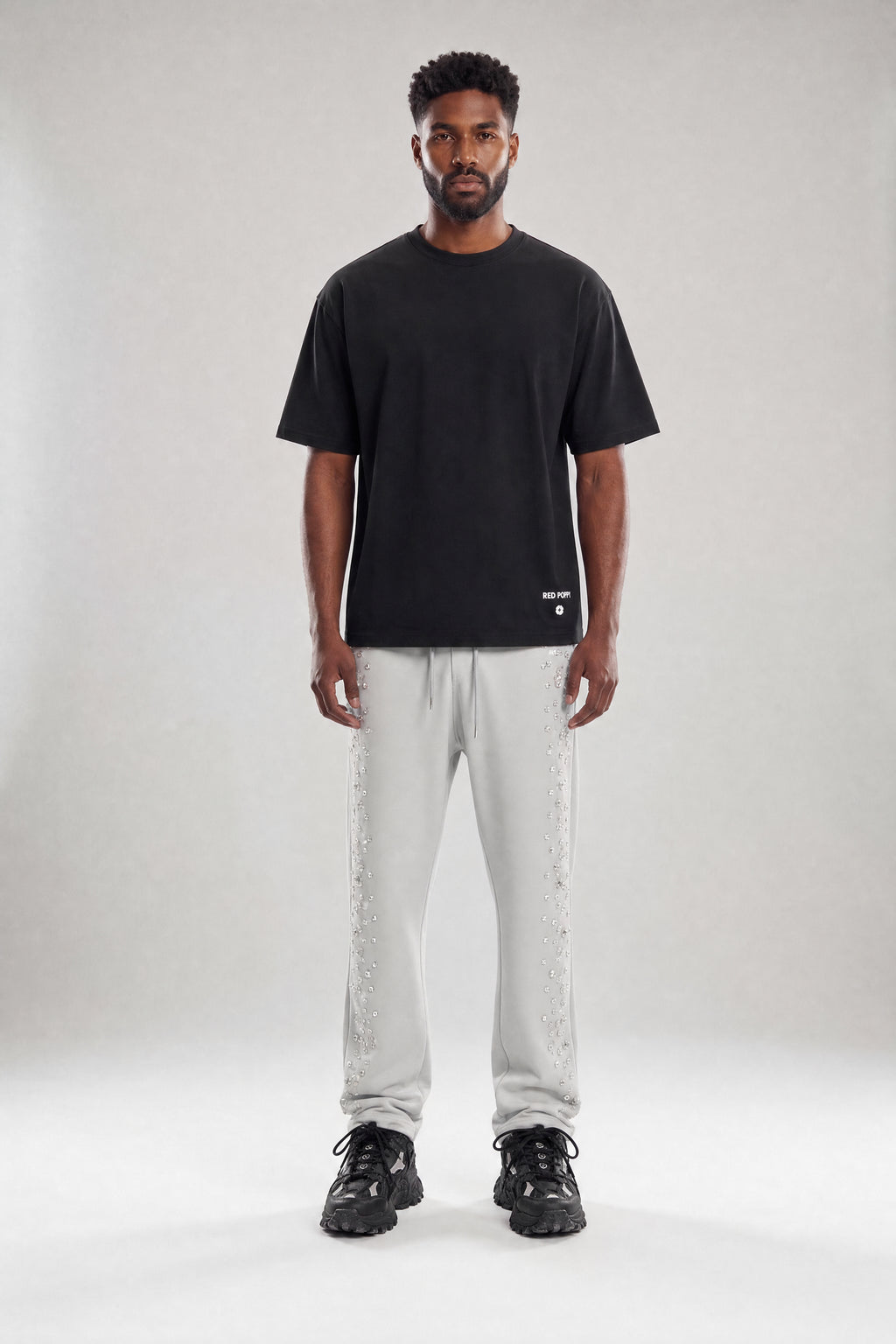 Red Poppy Eyelet Sweatpants - Embellished