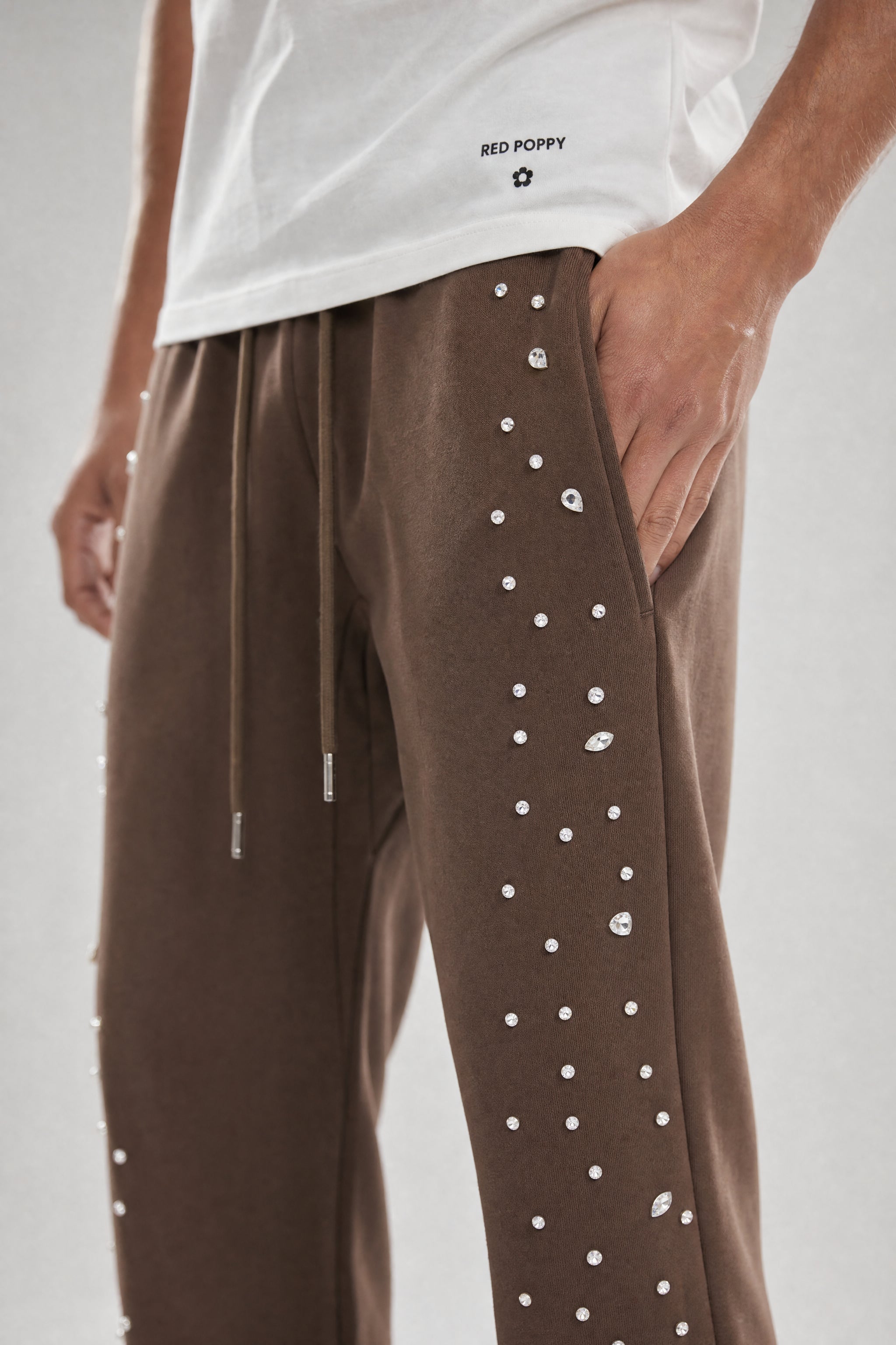 Red Poppy Dot Sweatpants - Embellished