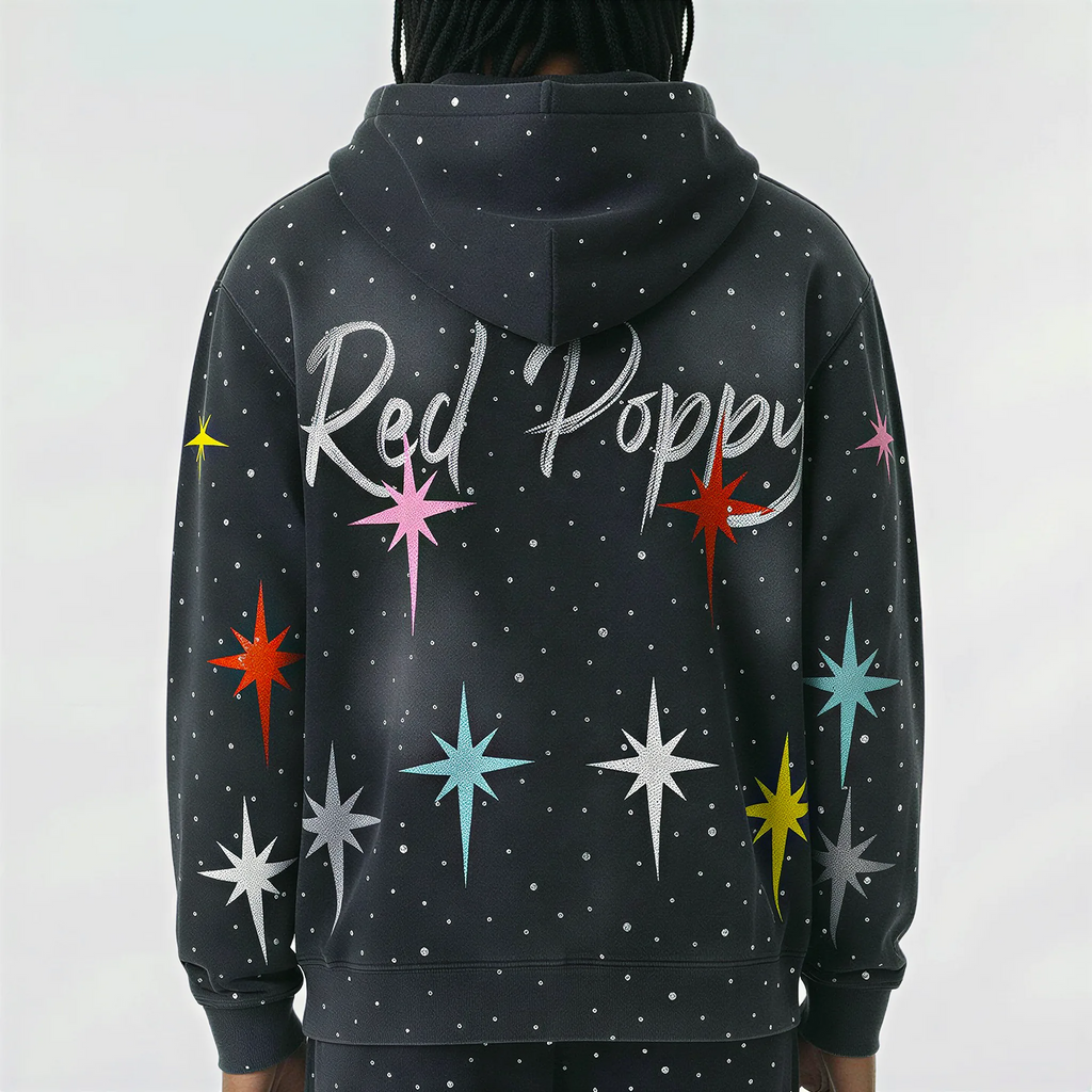 Red Poppy Starburst Hoodie - Zip-Up